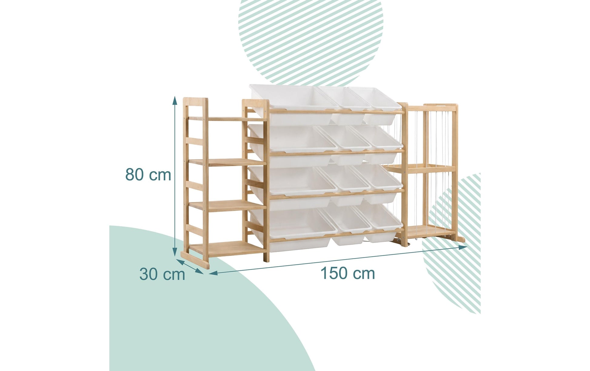 Relaxdays Kinderregal – Kiefernholz/Kunststoff/Polyester – Braun/Weiss – 4 Tablare – 1500 × 800 × 300 mm