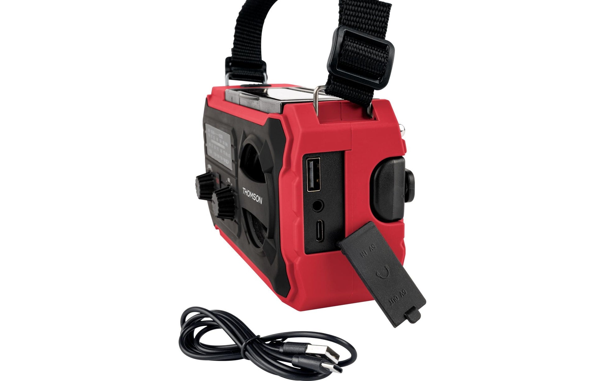 Thomson RT280R – Tragbares Radio, AM/FM, Akku, Solarbetrieb, Powerbank, USB-C – Rot