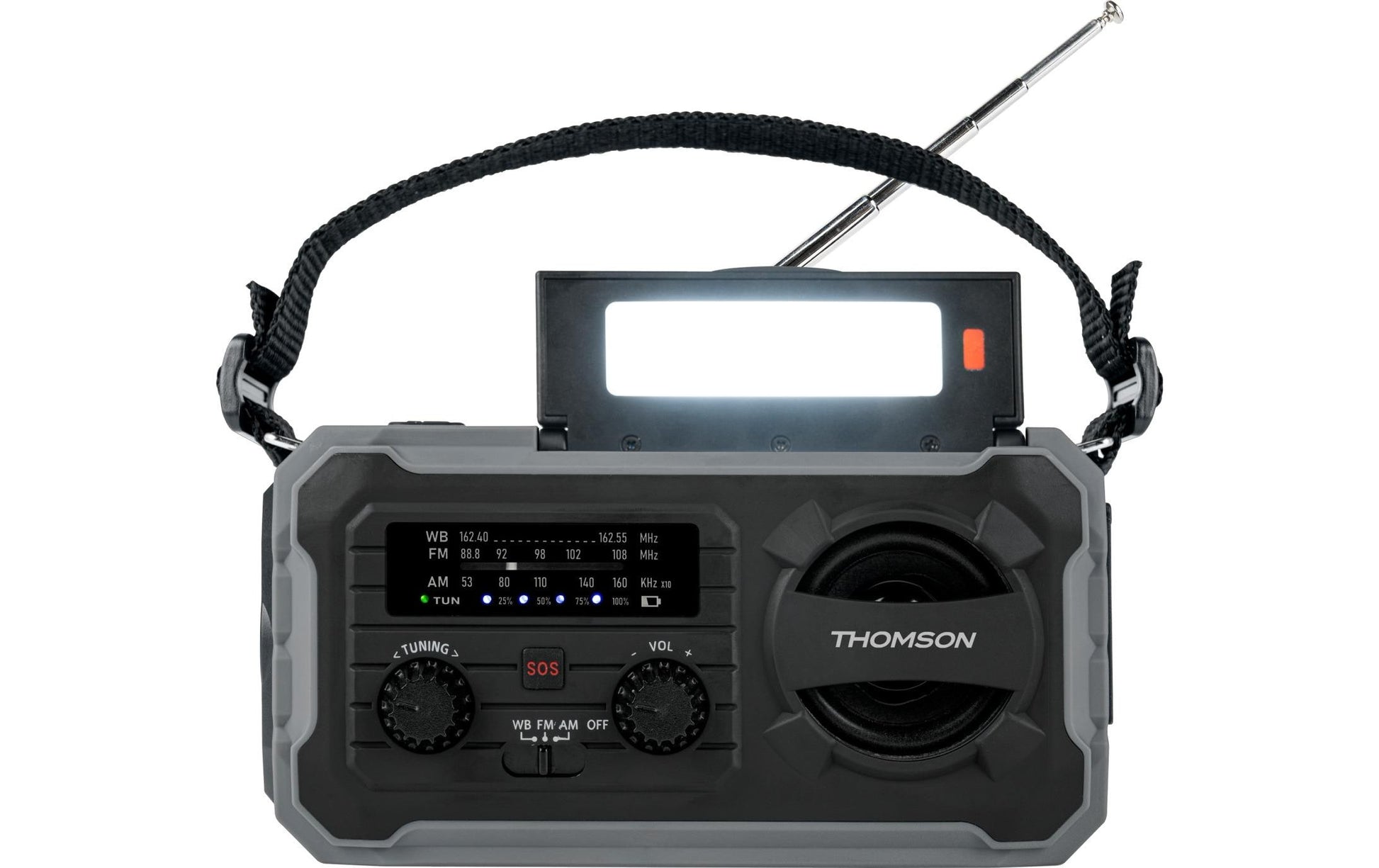 Thomson RT280 – Tragbares Radio, AM/FM, Solarbetrieb, Dynamo, Powerbank, USB-C – Grau