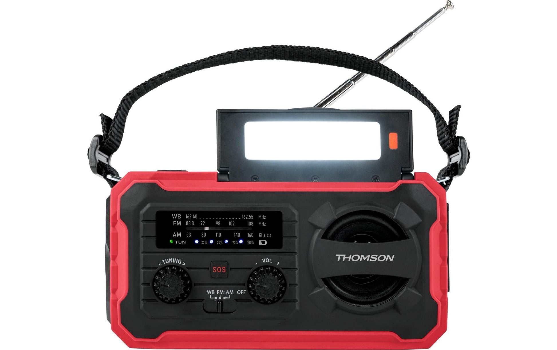 Thomson RT280R – Tragbares Radio, AM/FM, Akku, Solarbetrieb, Powerbank, USB-C – Rot