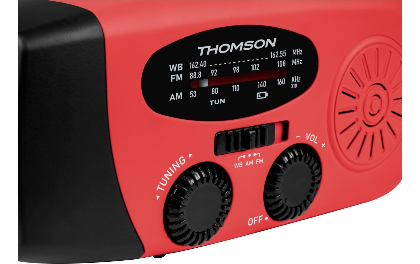 Thomson RT260R – Tragbares Radio, AM/FM, Solar, Dynamo, Powerbank, USB-C, spritz-/staubgeschützt – Rot
