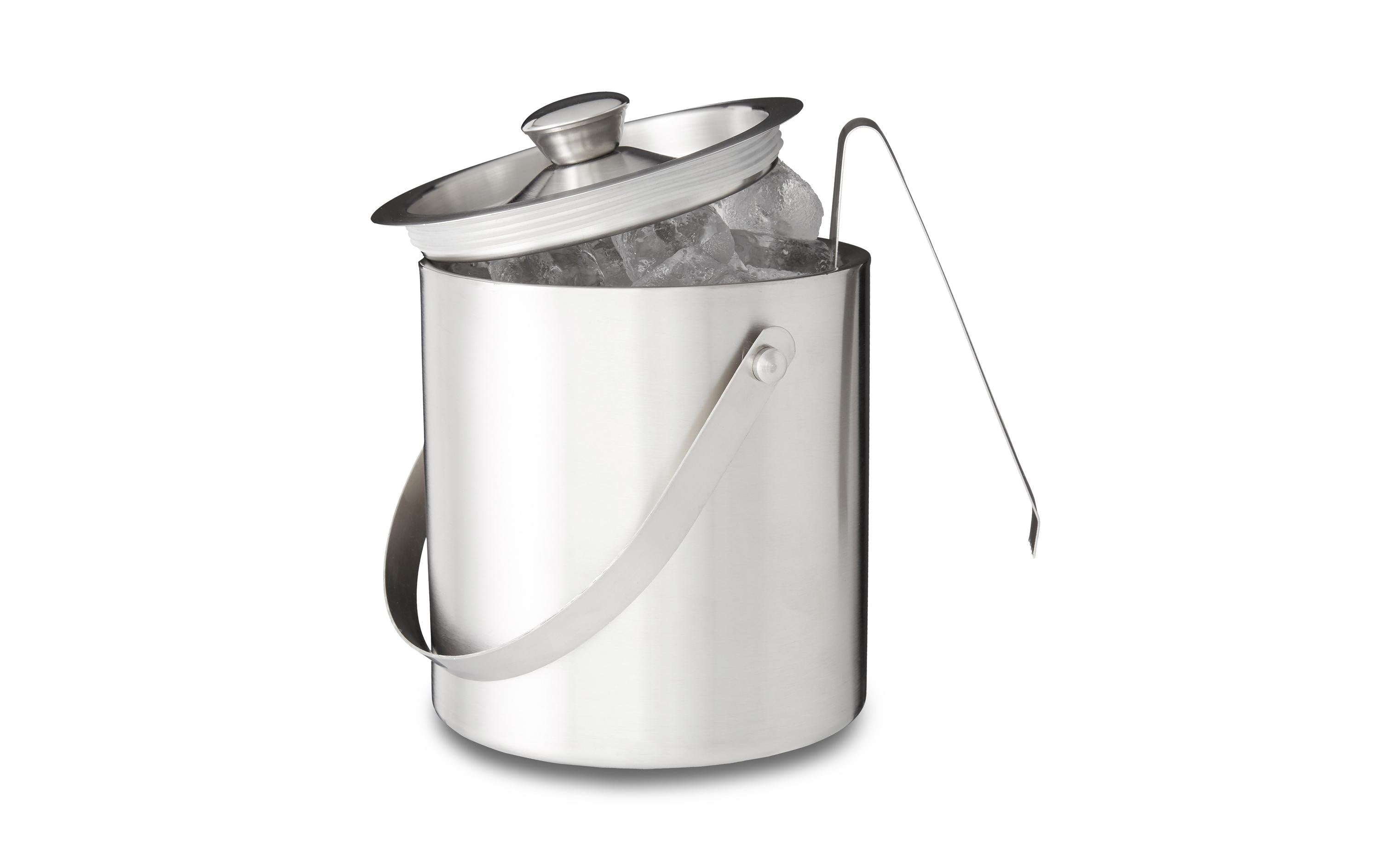 Relaxdays Eisbehälter – Ø 13 × 17 cm, 1,5 l, Edelstahl, mit Eiszange