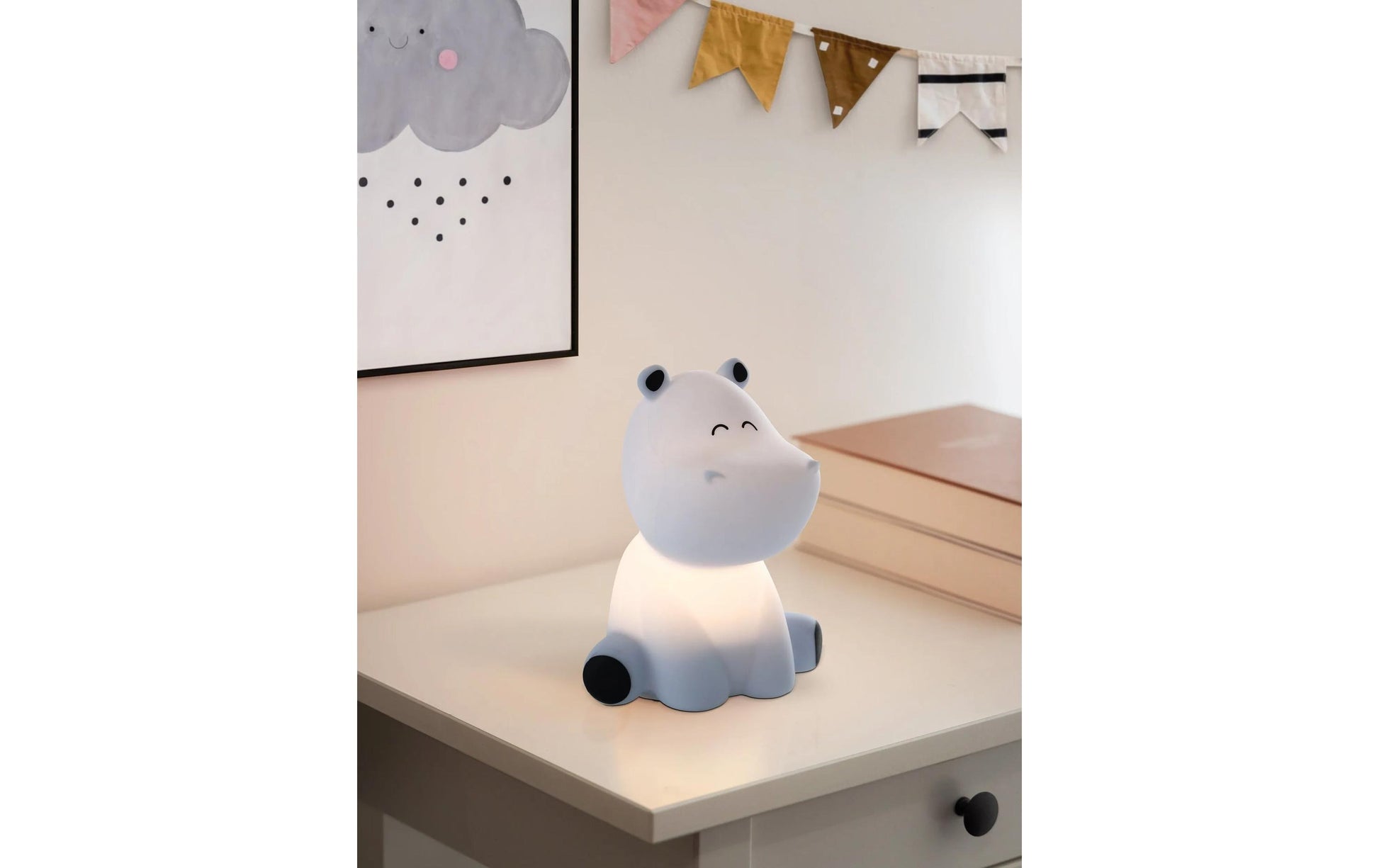 EGLO Nachtlicht Hippo Castellino – 65 lm, 3000 K/mehrfarbig, Akku, IP20 – Blau