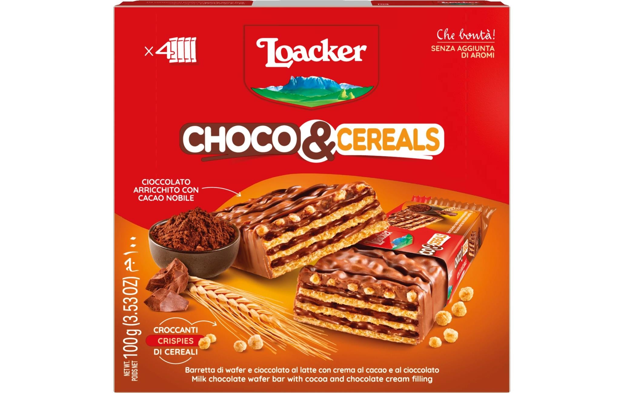 Loacker Choco & Cereals Waffelriegel – Milchschokolade – 100 g