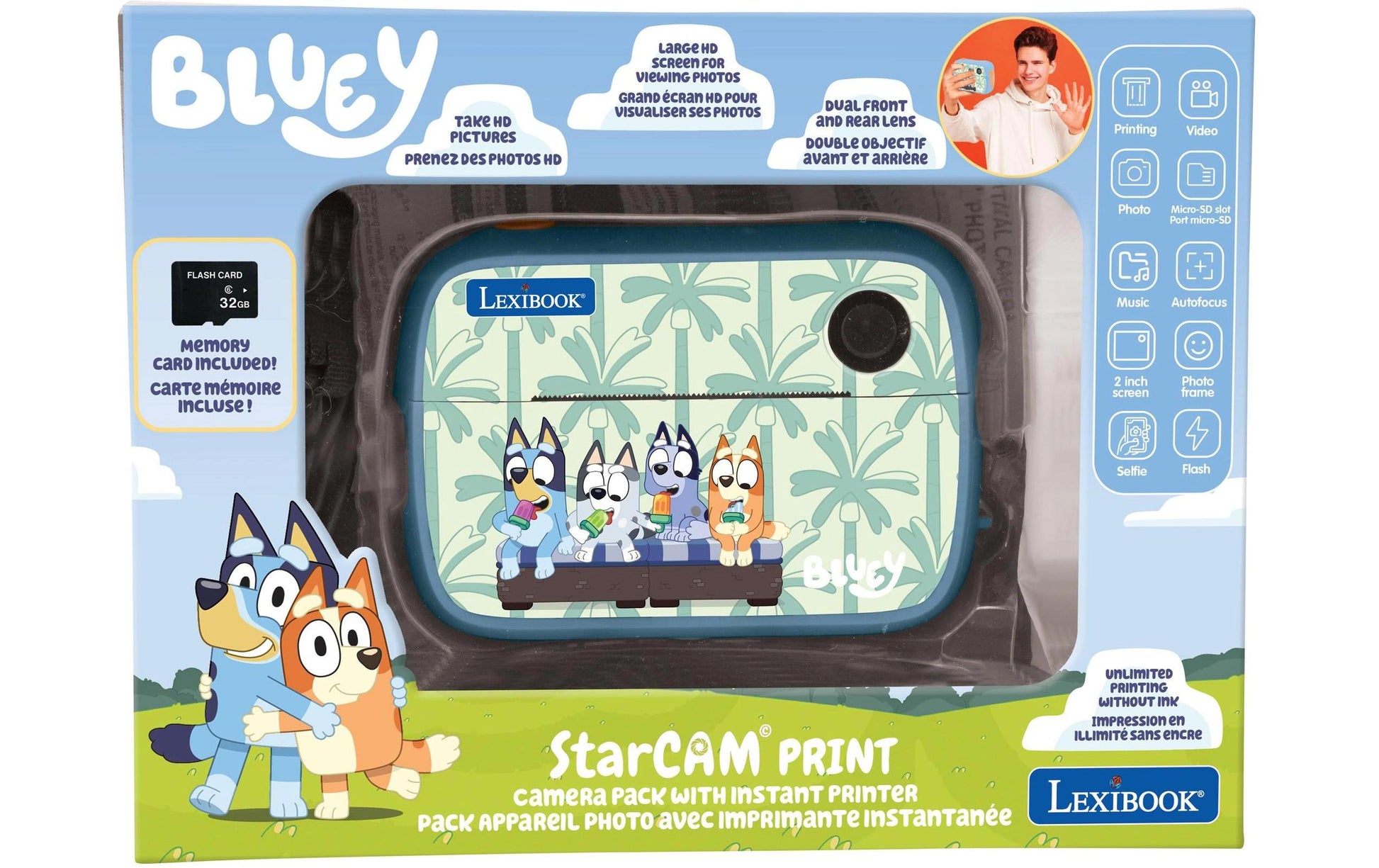 Lexibook BLUEY StarCAM Sofortdrucker – Kartenleser, microSD bis 32 GB, Akkubetrieb/USB, hellblau