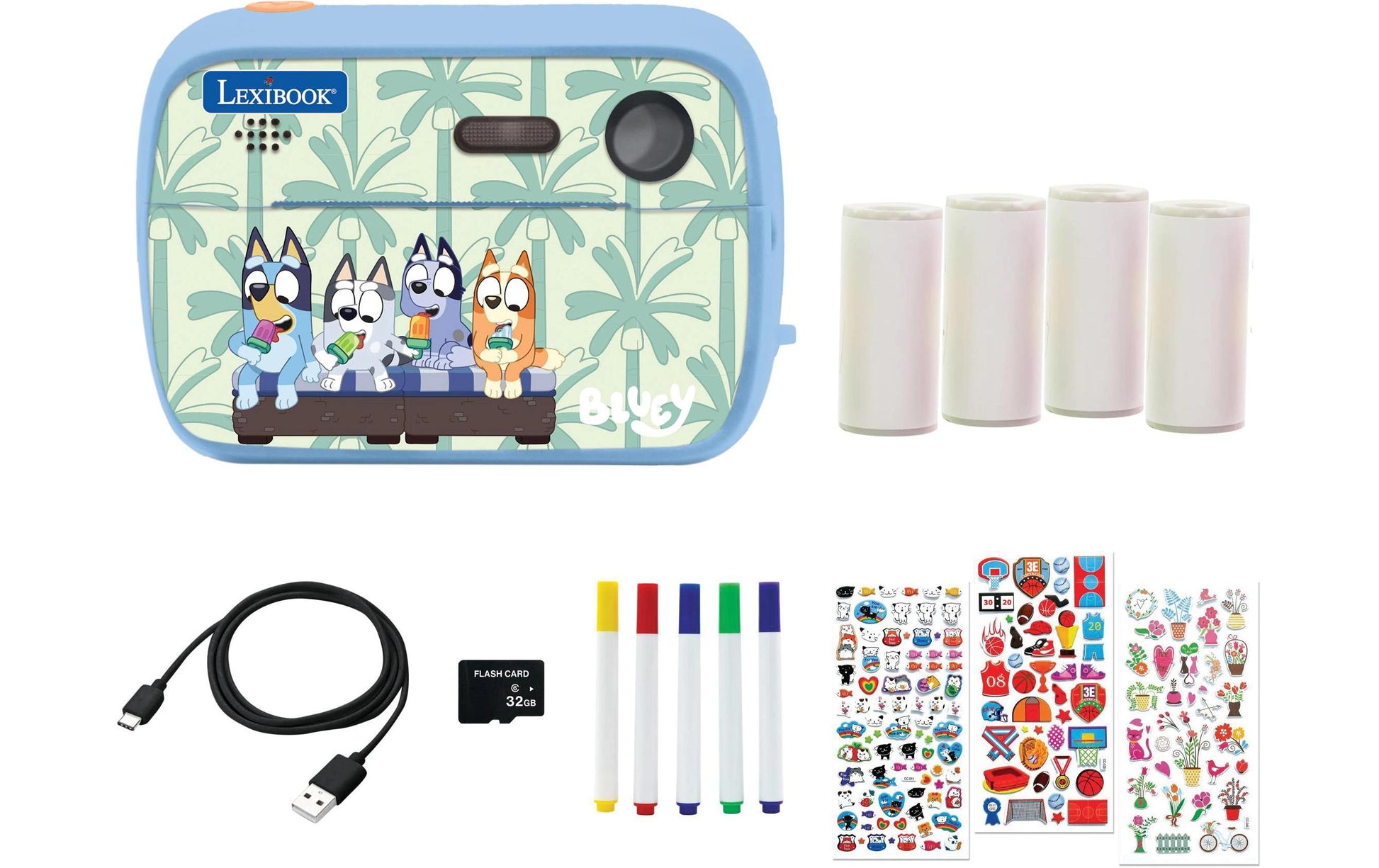 Lexibook BLUEY StarCAM Sofortdrucker – Kartenleser, microSD bis 32 GB, Akkubetrieb/USB, hellblau