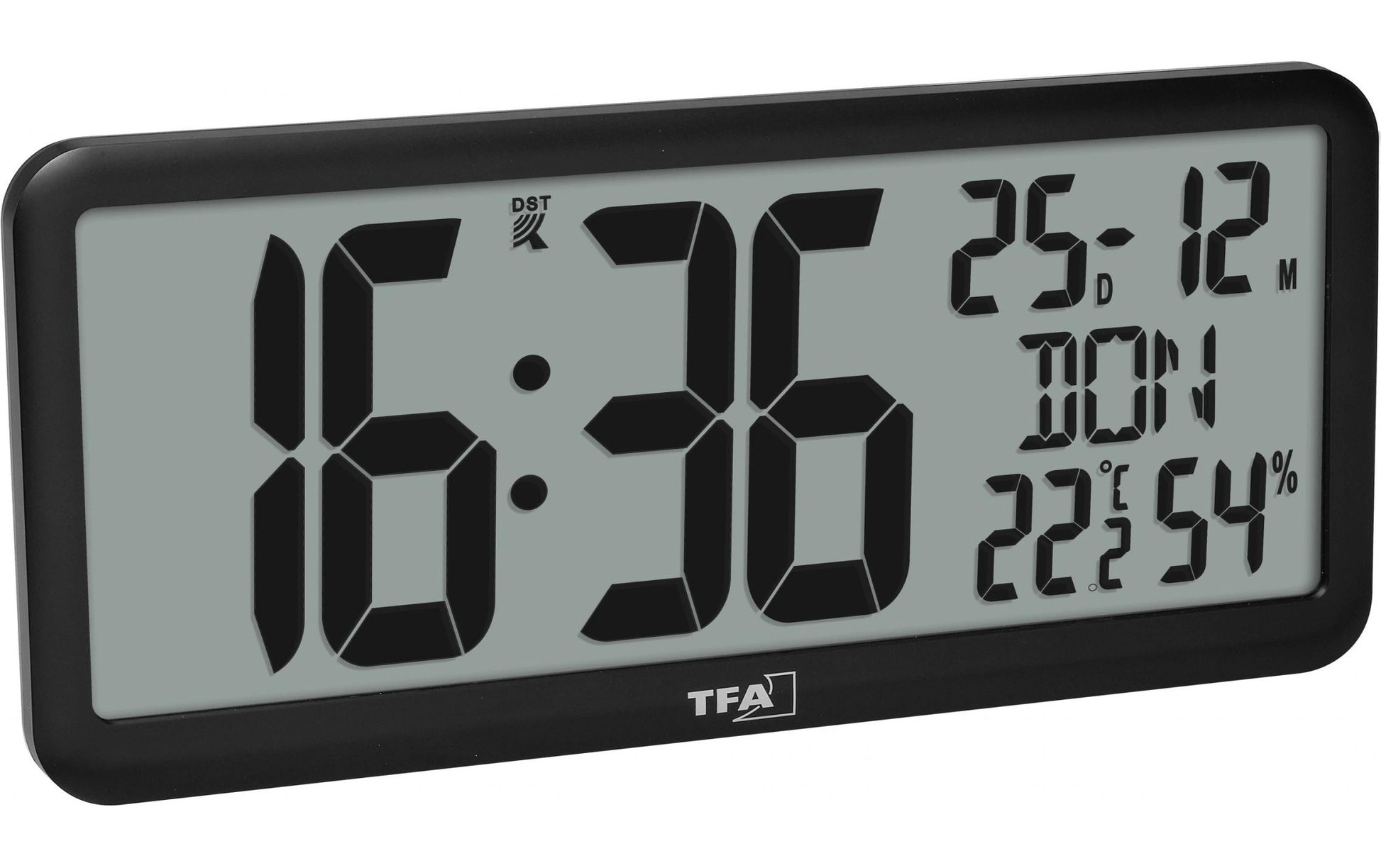 TFA-Dostmann TFA Dostmann Wanduhr – Digital, Funk, Thermometer & Hygrometer, 35,6 × 16,1 × 2,7 cm, Schwarz