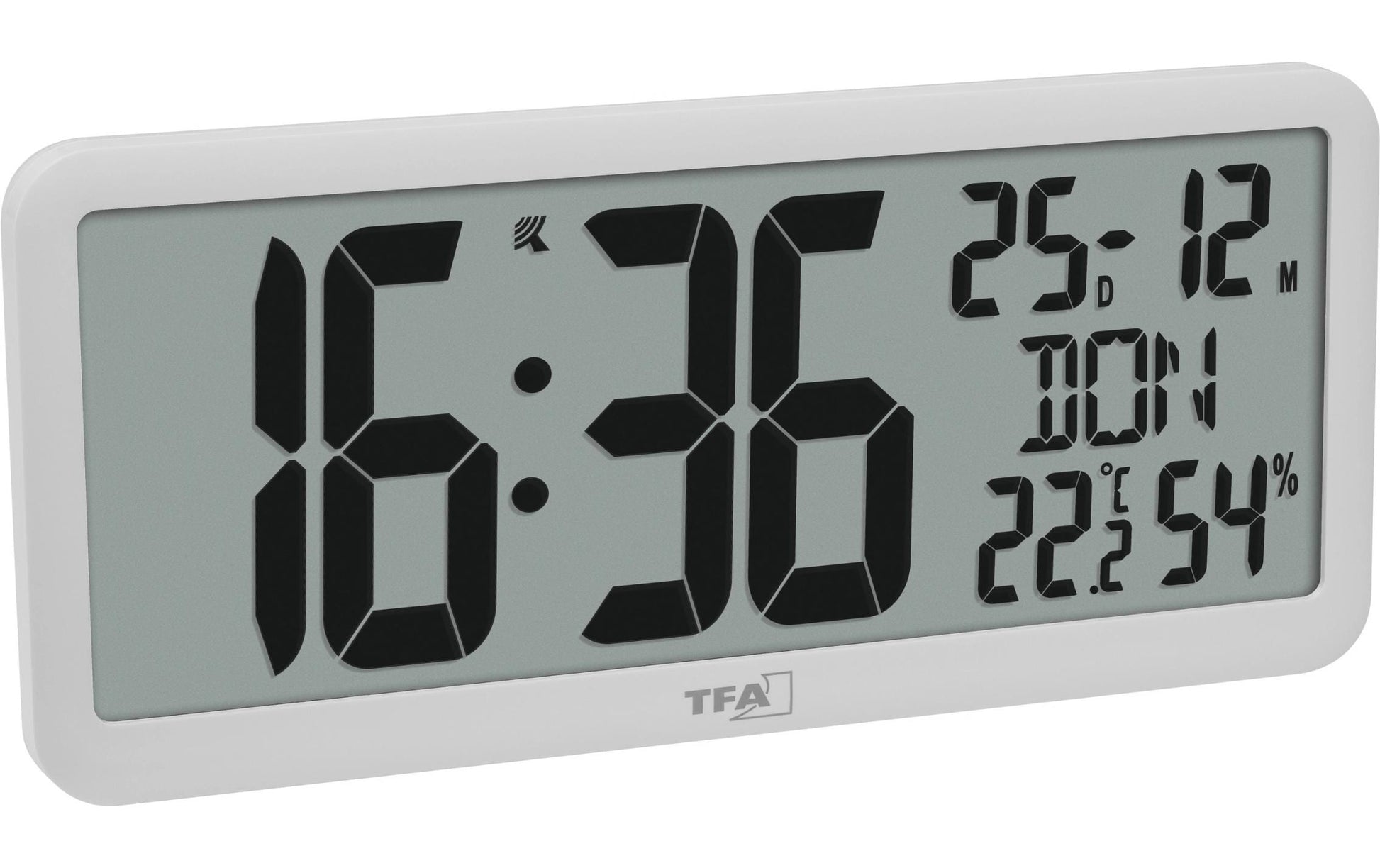 TFA-Dostmann TFA Dostmann Wanduhr – Digital, Funk, Thermometer/Hygrometer, 35,6 × 16,1 × 2,7 cm, Weiss, Kunststoff