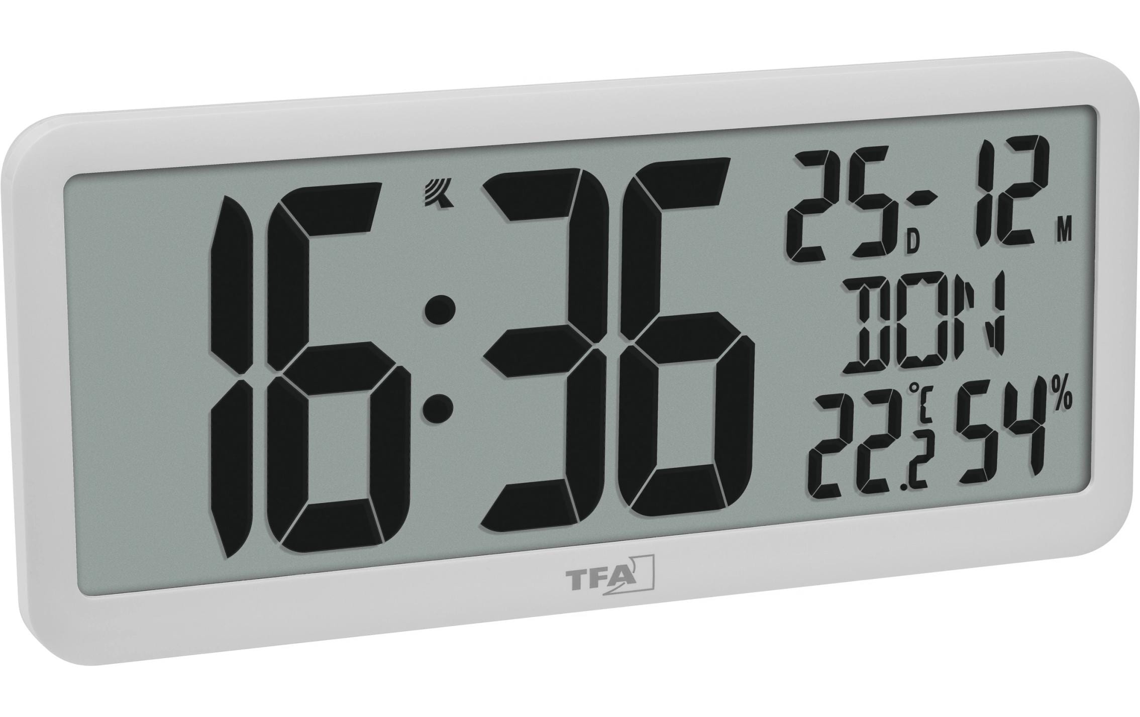TFA-Dostmann TFA Dostmann Wanduhr – Digital, Funk, Thermometer/Hygrometer, 35,6 × 16,1 × 2,7 cm, Weiss, Kunststoff