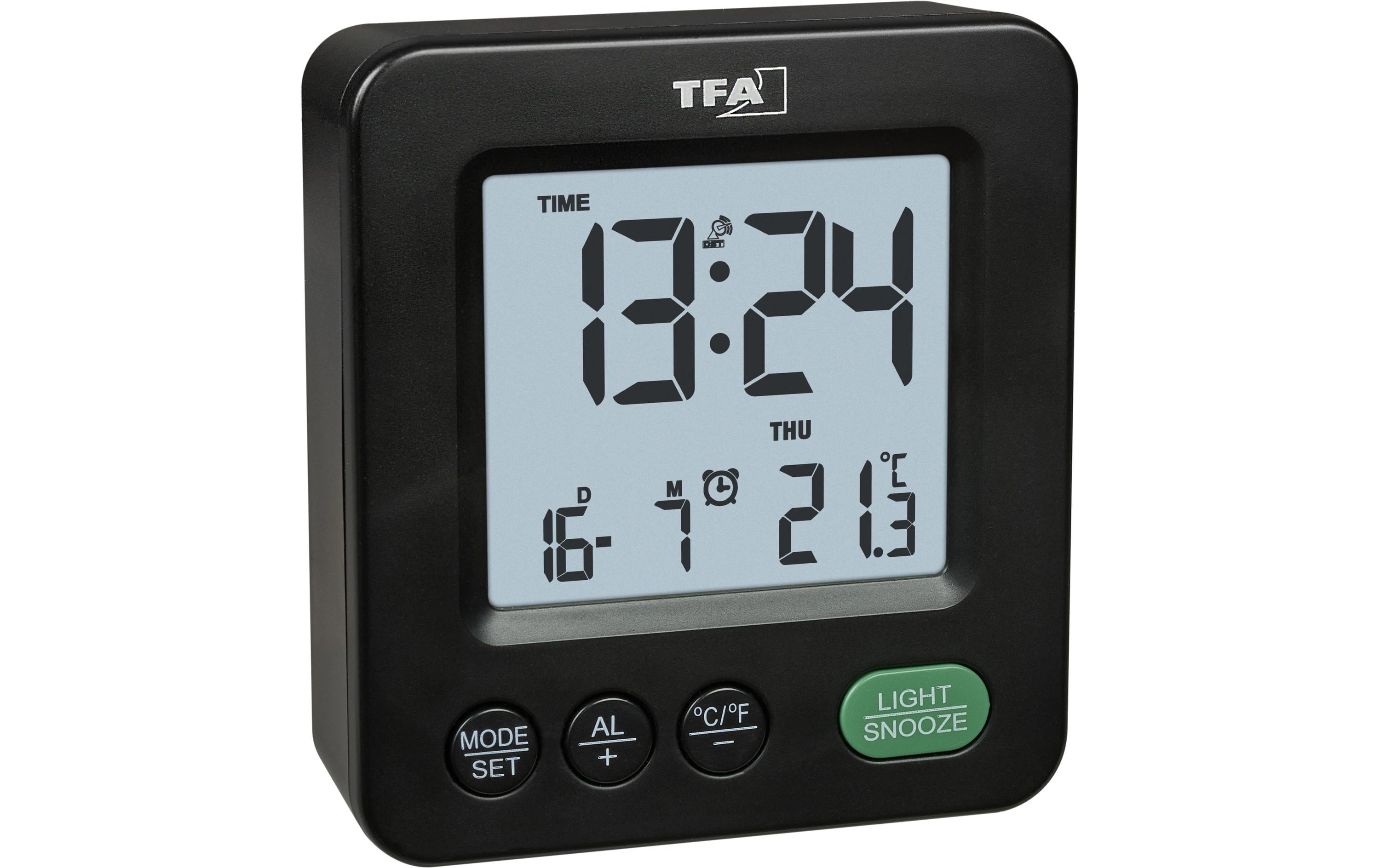 TFA-Dostmann TFA Dostmann NOX Digitalwecker – Funk, Schlummerfunktion, Thermometer, 6,4 × 6,9 × 2,3 cm, Schwarz