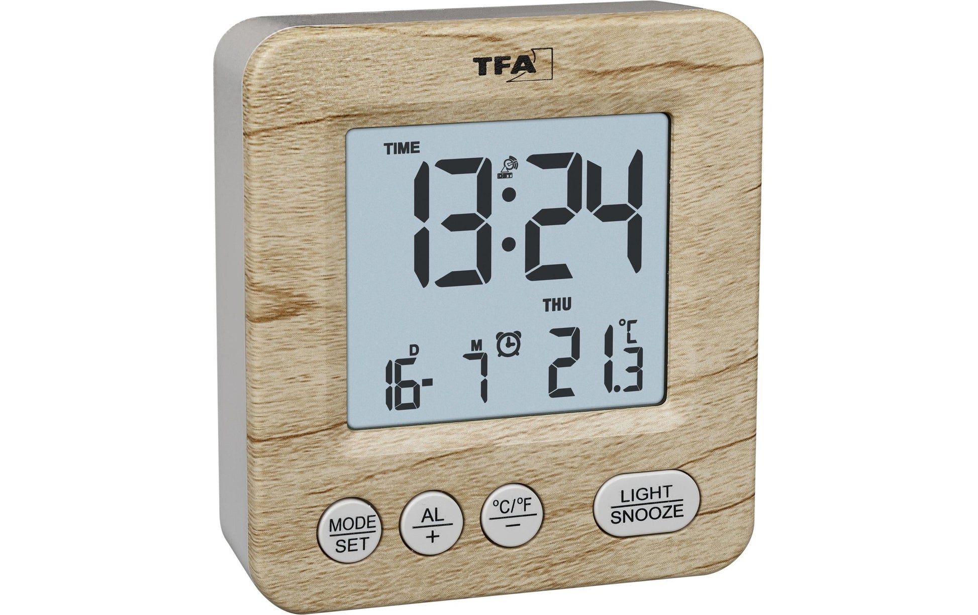 TFA-Dostmann TFA Dostmann NOX Digitalwecker – Funk, Schlummerfunktion, Thermometer, 7,6 × 3,7 × 11,2 cm, braun