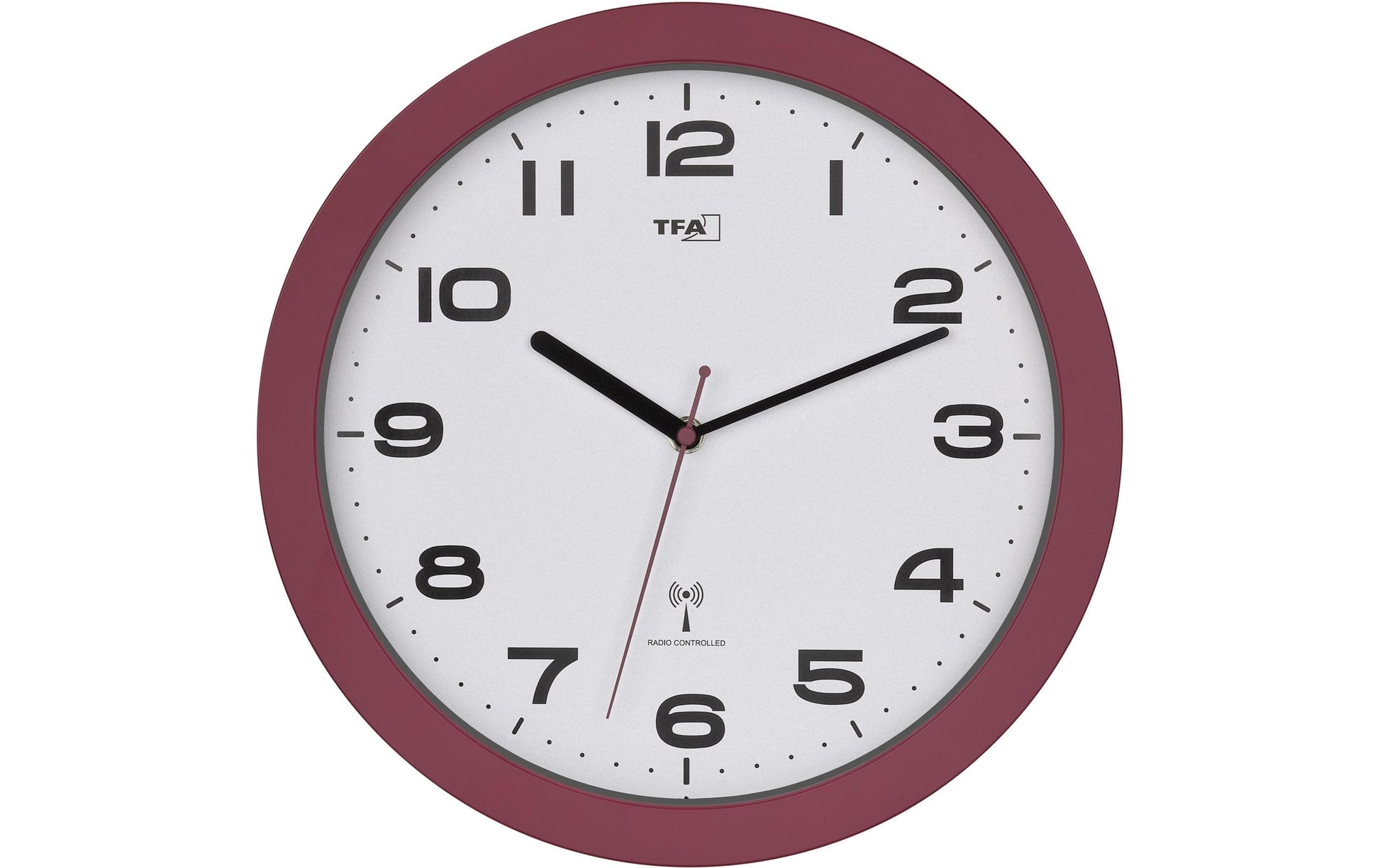 TFA-Dostmann TFA Dostmann Wanduhr – Funk, analog, lautlos, Ø 32 cm, rot, Kunststoff