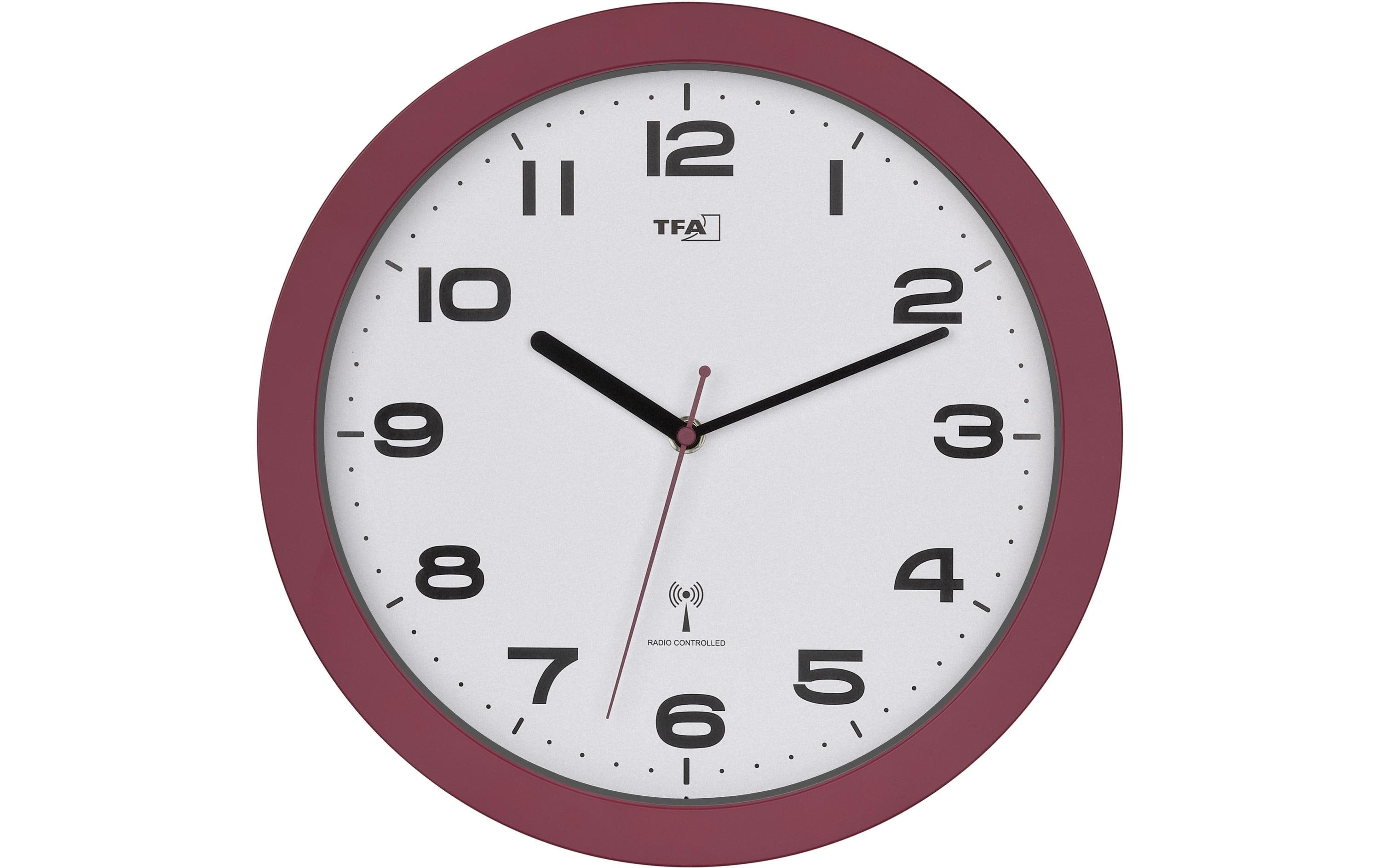 TFA-Dostmann TFA Dostmann Wanduhr – Funk, analog, lautlos, Ø 32 cm, rot, Kunststoff