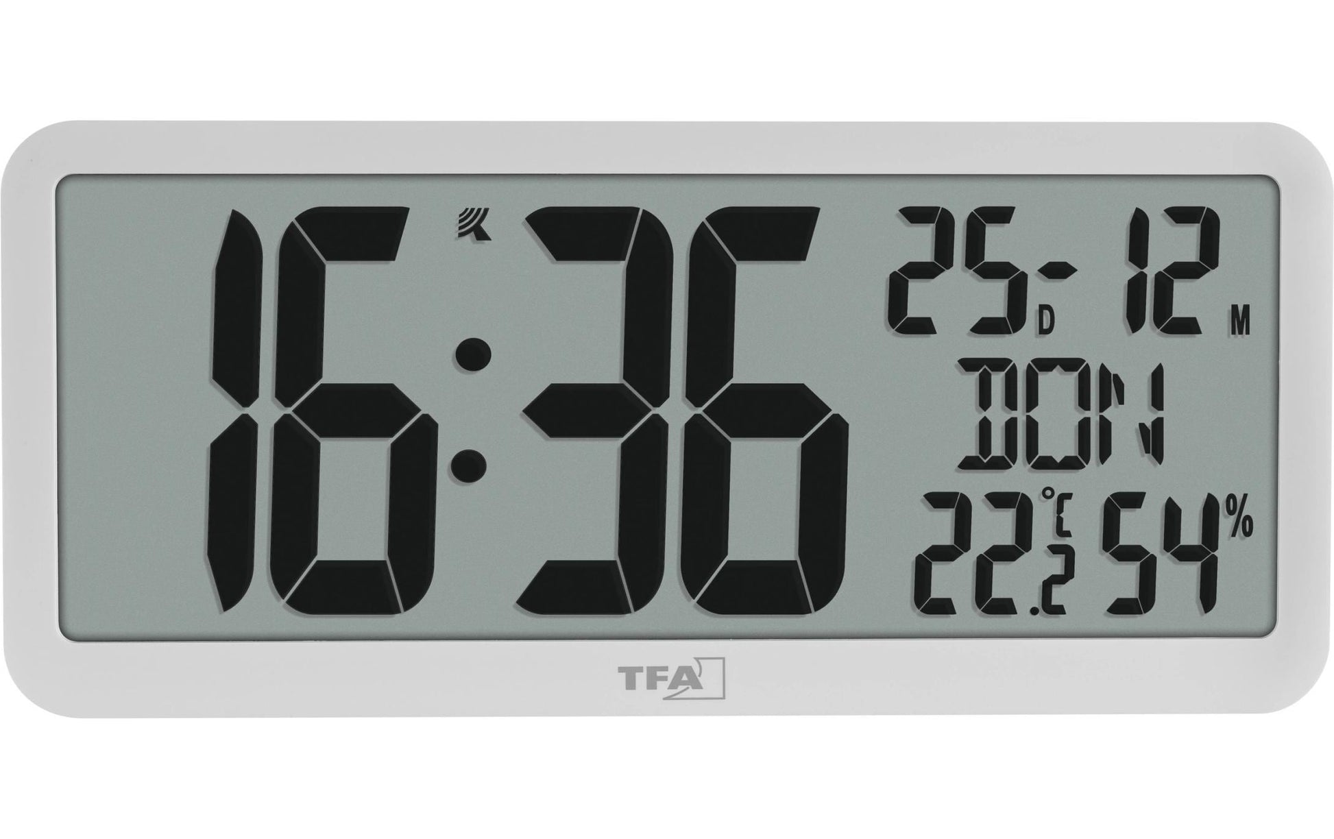 TFA-Dostmann TFA Dostmann Wanduhr – Digital, Funk, Thermometer/Hygrometer, 35,6 × 16,1 × 2,7 cm, Weiss, Kunststoff