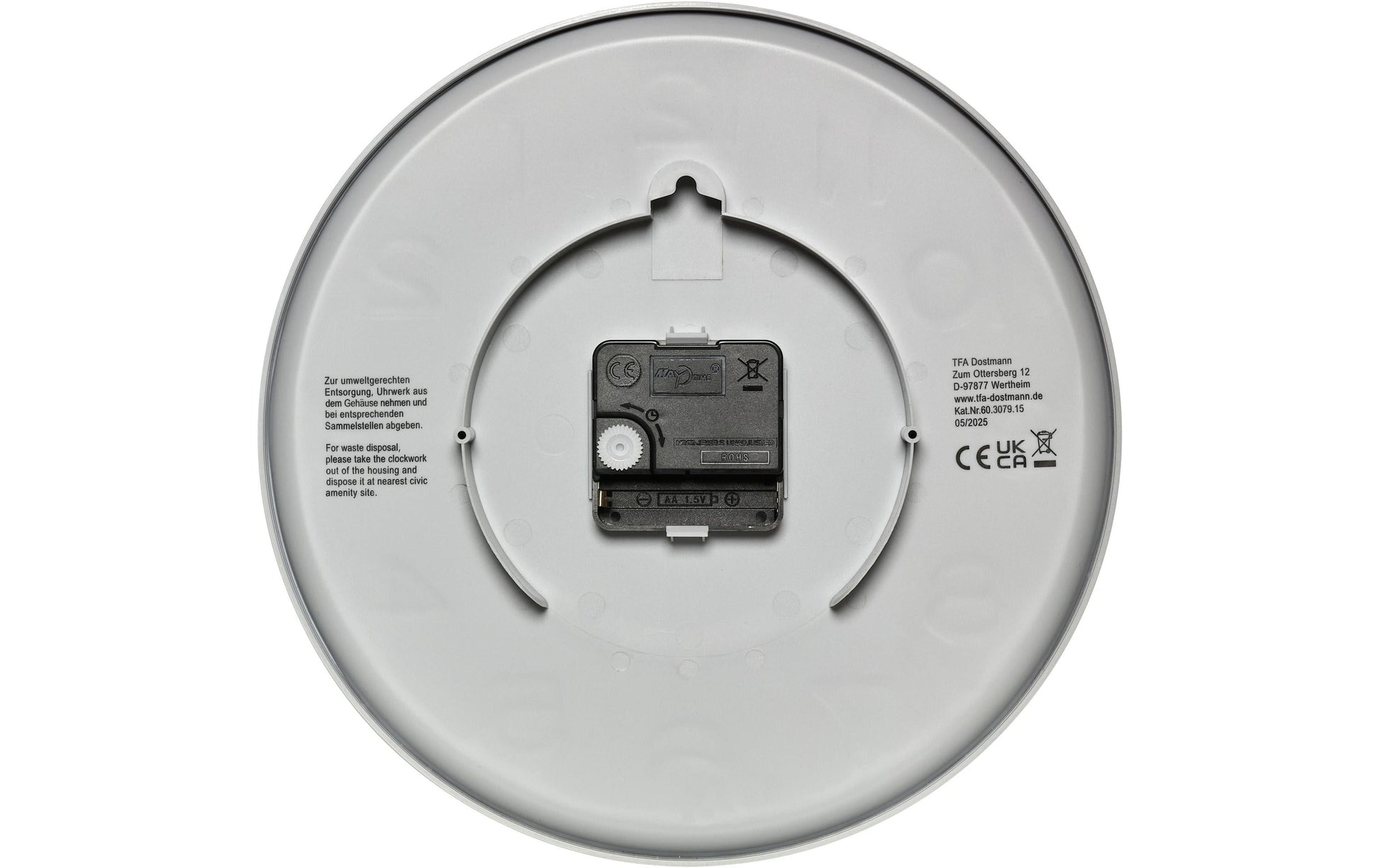 TFA-Dostmann TFA Dostmann Wanduhr – Analog, 25,5 × 5,2 × 3,5 cm, Grau, Kunststoff