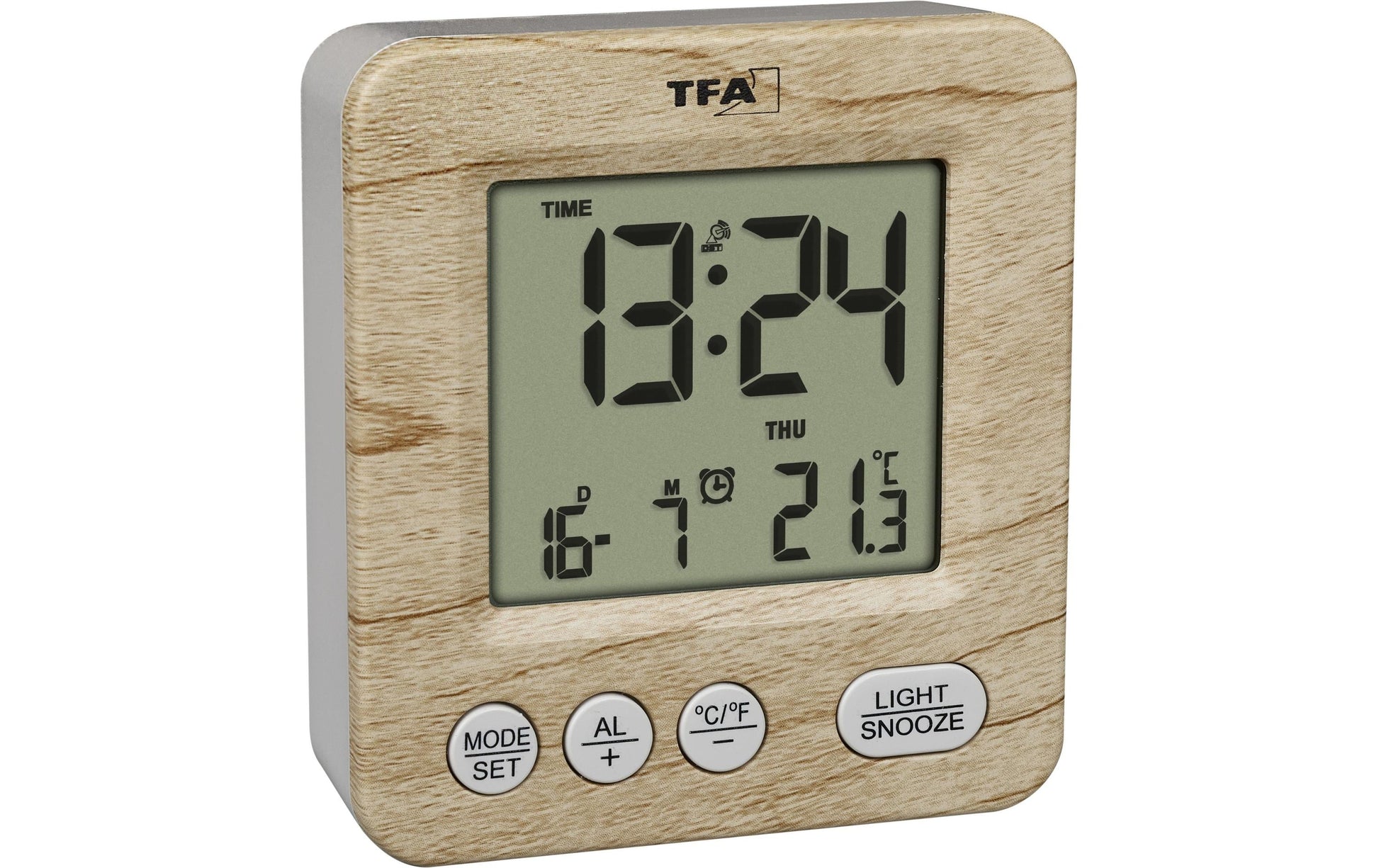 TFA-Dostmann TFA Dostmann NOX Digitalwecker – Funk, Schlummerfunktion, Thermometer, 7,6 × 3,7 × 11,2 cm, braun