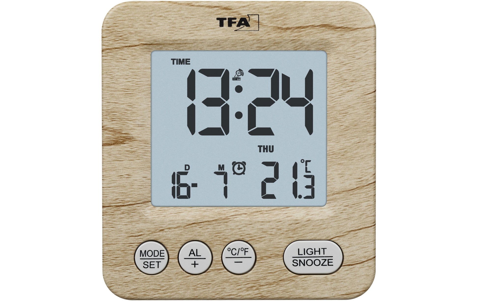 TFA-Dostmann TFA Dostmann NOX Digitalwecker – Funk, Schlummerfunktion, Thermometer, 7,6 × 3,7 × 11,2 cm, braun