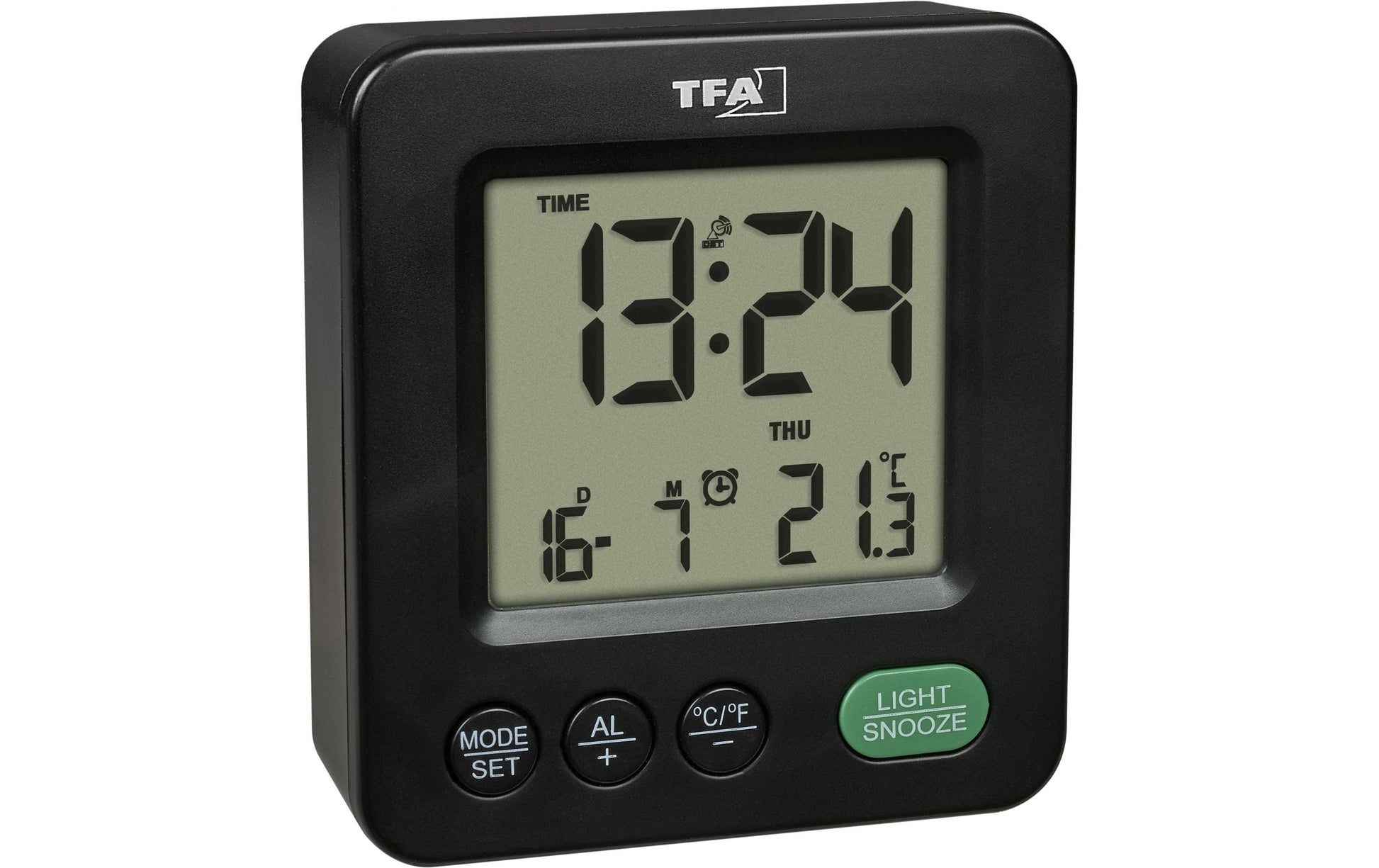 TFA-Dostmann TFA Dostmann NOX Digitalwecker – Funk, Schlummerfunktion, Thermometer, 6,4 × 6,9 × 2,3 cm, Schwarz