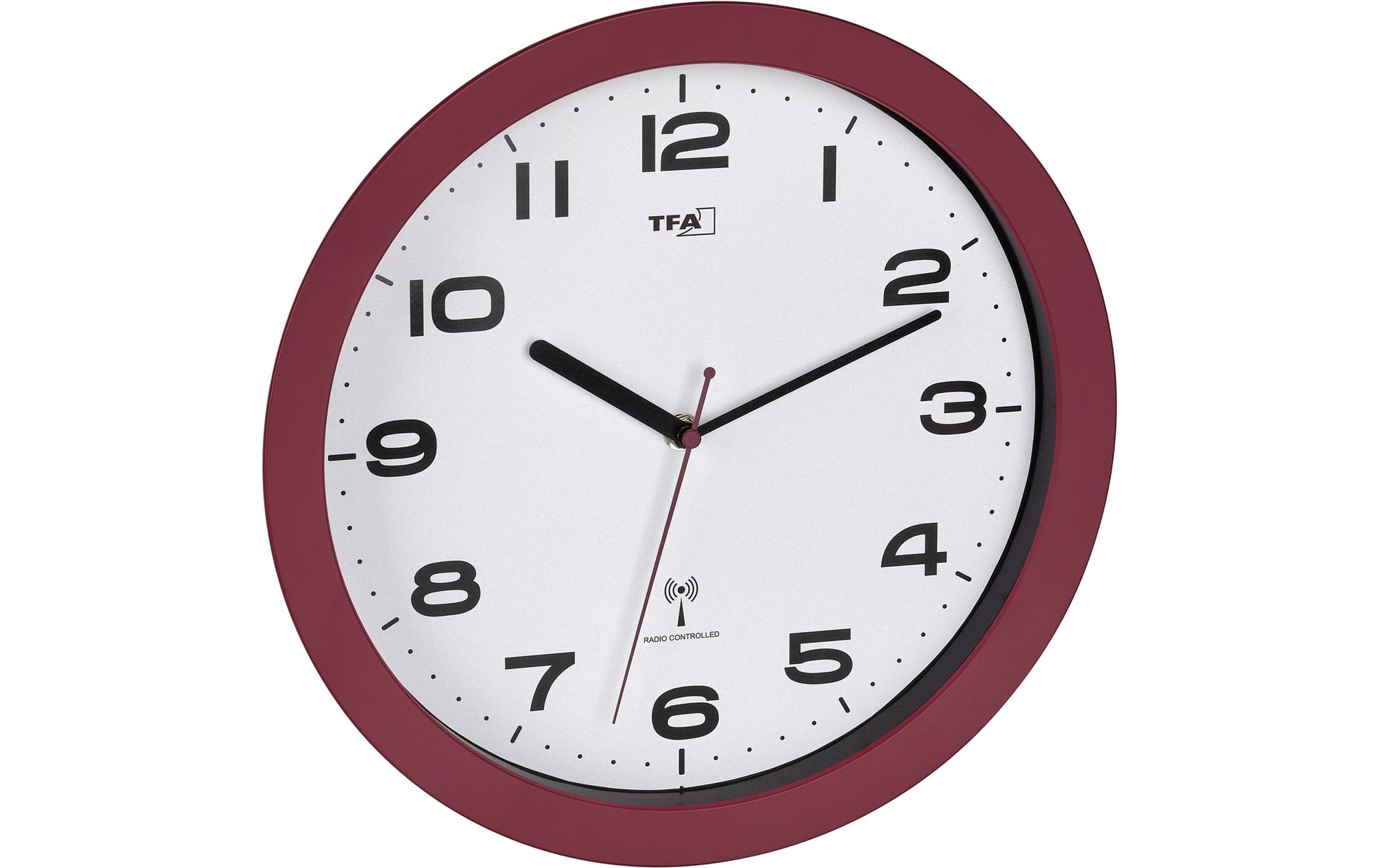 TFA-Dostmann TFA Dostmann Wanduhr – Funk, analog, lautlos, Ø 32 cm, rot, Kunststoff