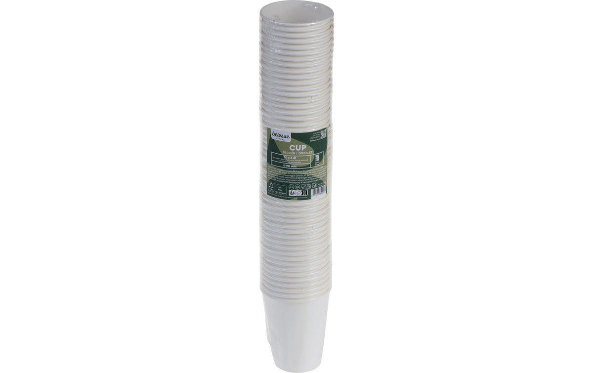 Belesse Kartonbecher, Papier/Karton – 3 dl, Weiss – 50 Stk.