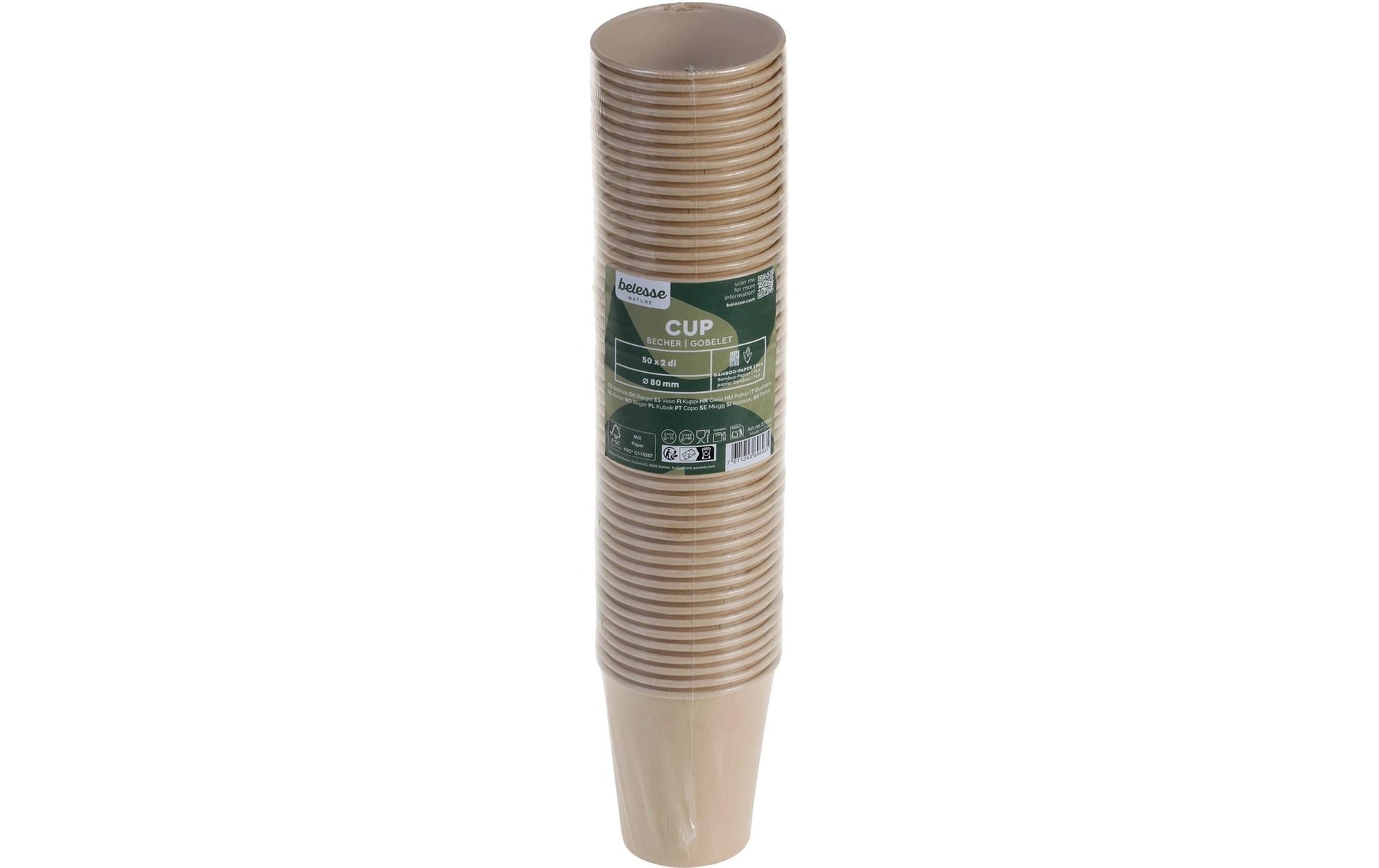 Belesse Trinkbecher Nature, Papier (Bambus) – 2 dl – 50 Stk.