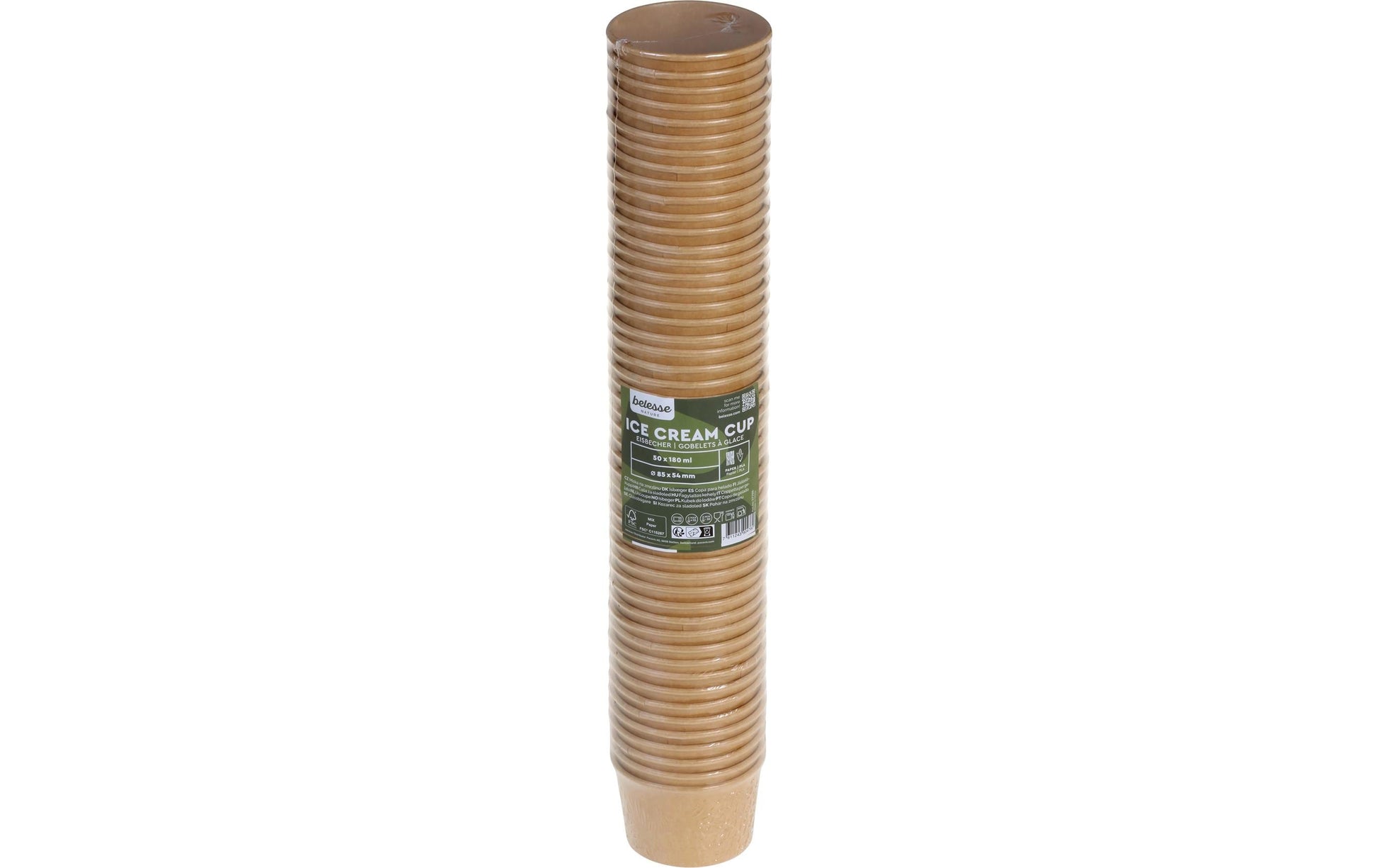 Belesse nature Eisbecher, Papier, PLA-beschichtet – 1,8 dl, braun – 50 Stk.