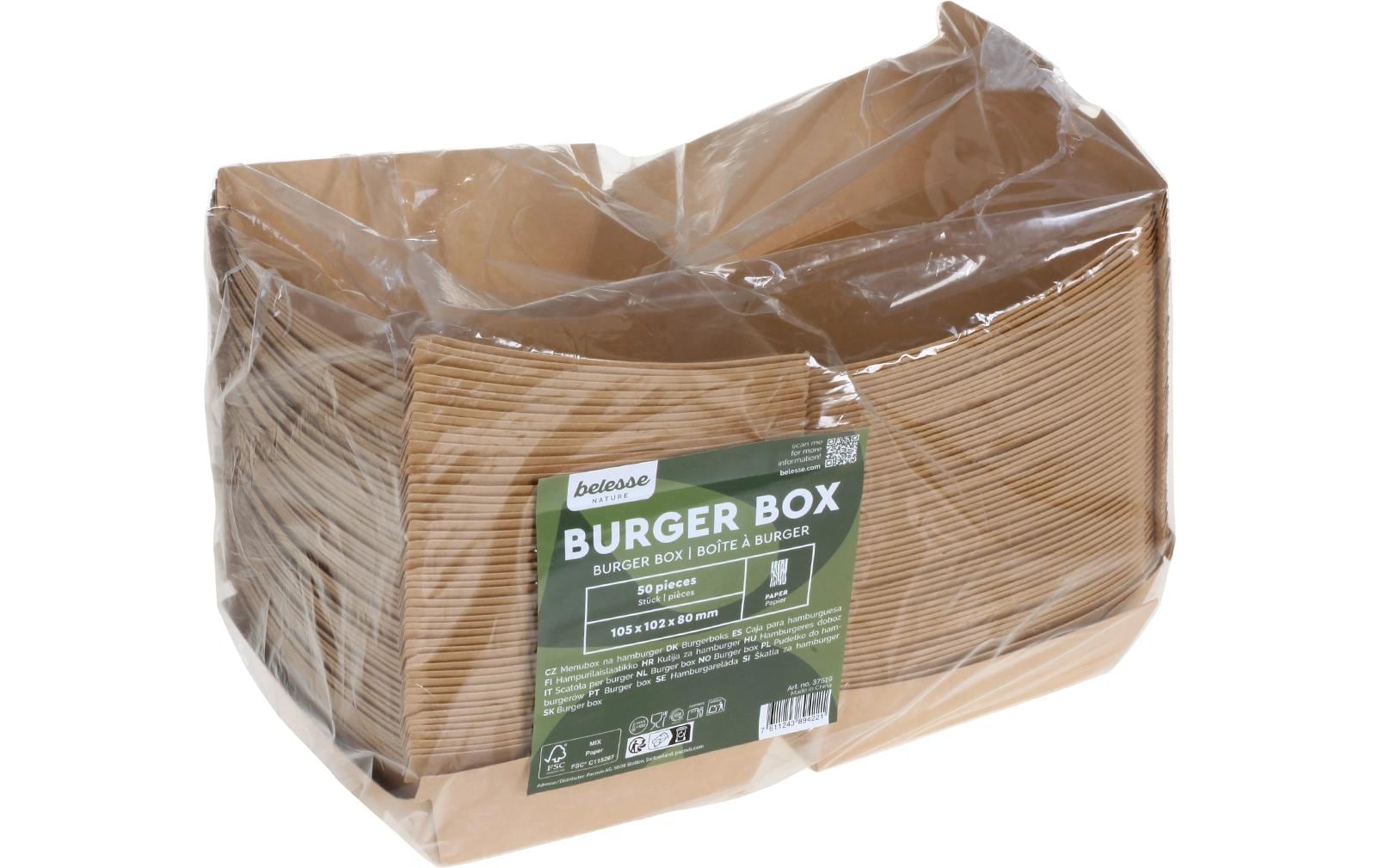 Belesse Hamburger-Box, Papier/Karton – 105 × 102 × 80 mm, braun – 50 Stk.