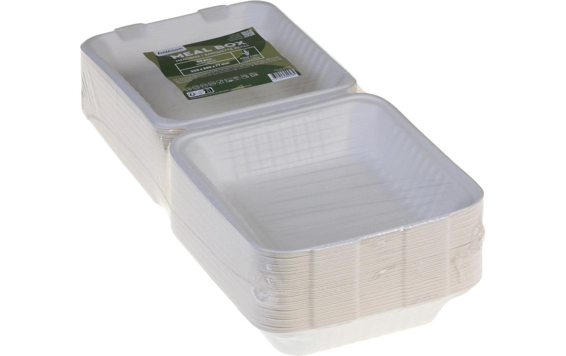 Belesse Take-away-Box Bagasse (Zuckerrohr), 1100 ml – 220 × 200 × 77 mm, weiss – 50 Stk.