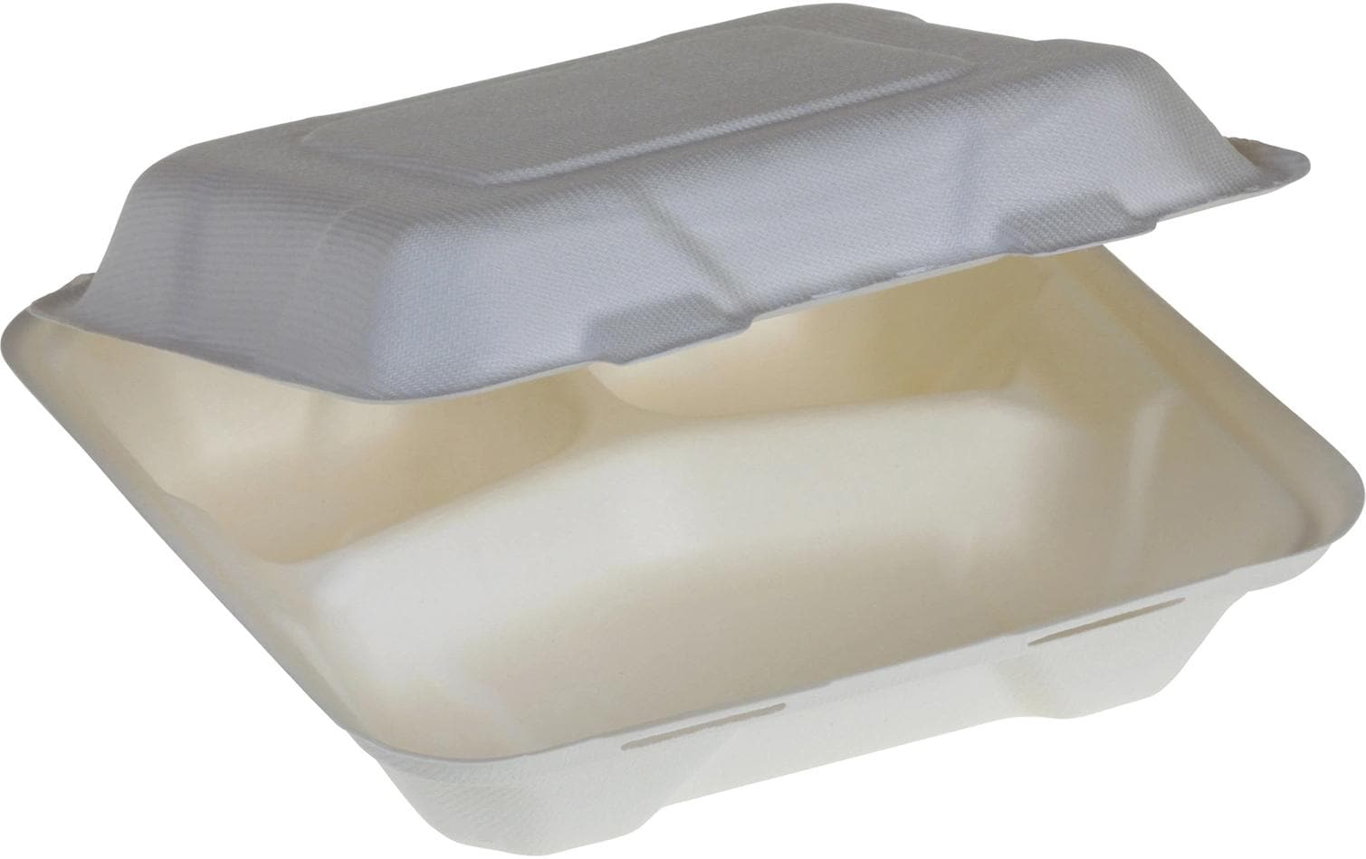 Belesse Take-away-Box nature, Bagasse (Zuckerrohr), 3-teilig – 205 × 205 × 65 mm, weiss – 50 Stk.