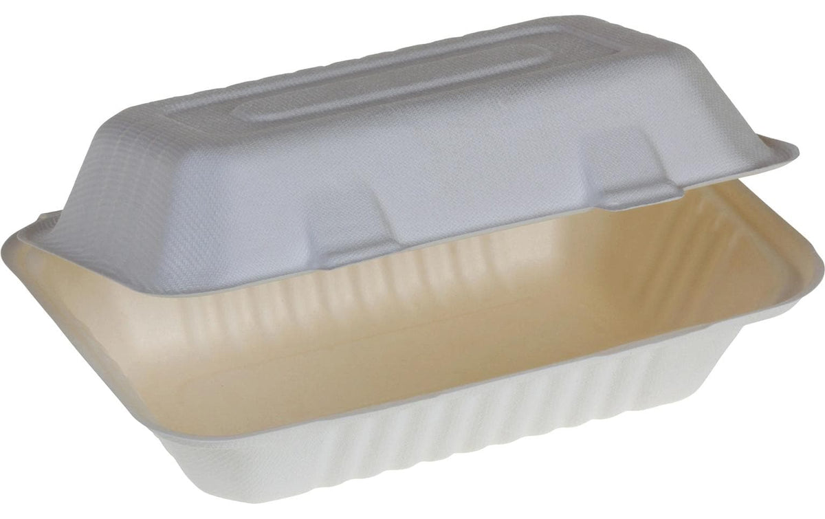 Belesse Take-away-Box, Bagasse (Zuckerrohr) – 230 × 158 × 80 mm, weiss – 50 Stk.