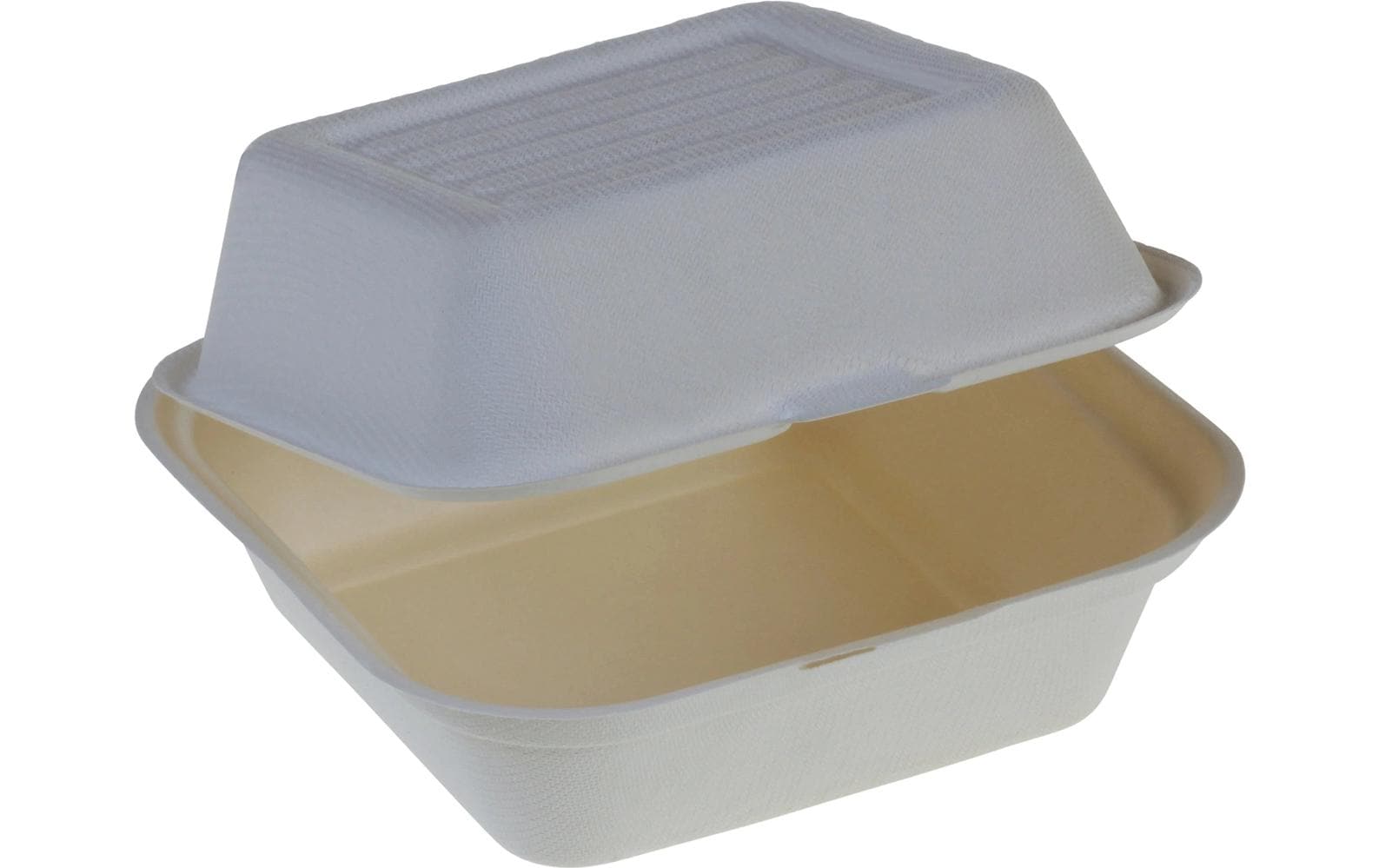 Belesse Burger Box, Bagasse (Zuckerrohr) – 155 × 152 × 78 mm, weiss – 50 Stk.