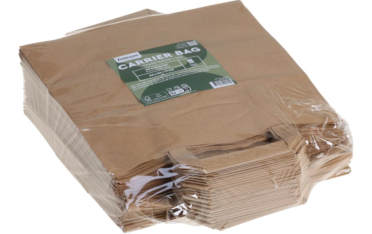Belesse Papierbeutel – nature, braun, 26 × 26 × 17 cm, 50 Stück