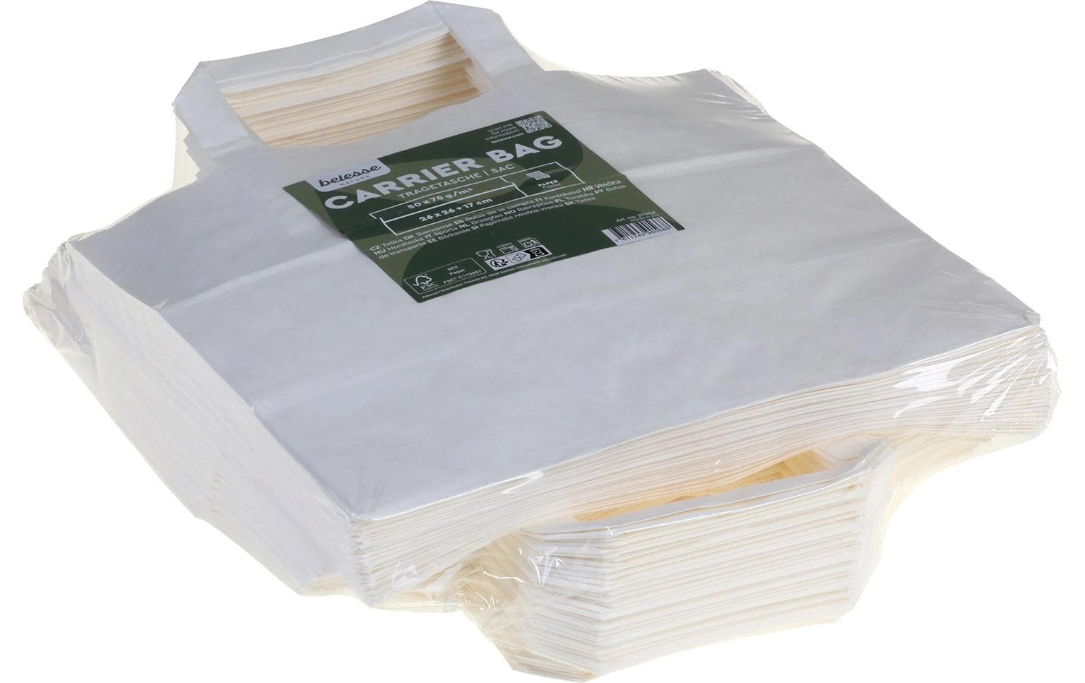 Belesse Papierbeutel – Weiss, 26 × 17 × 26 cm, 50 Stück