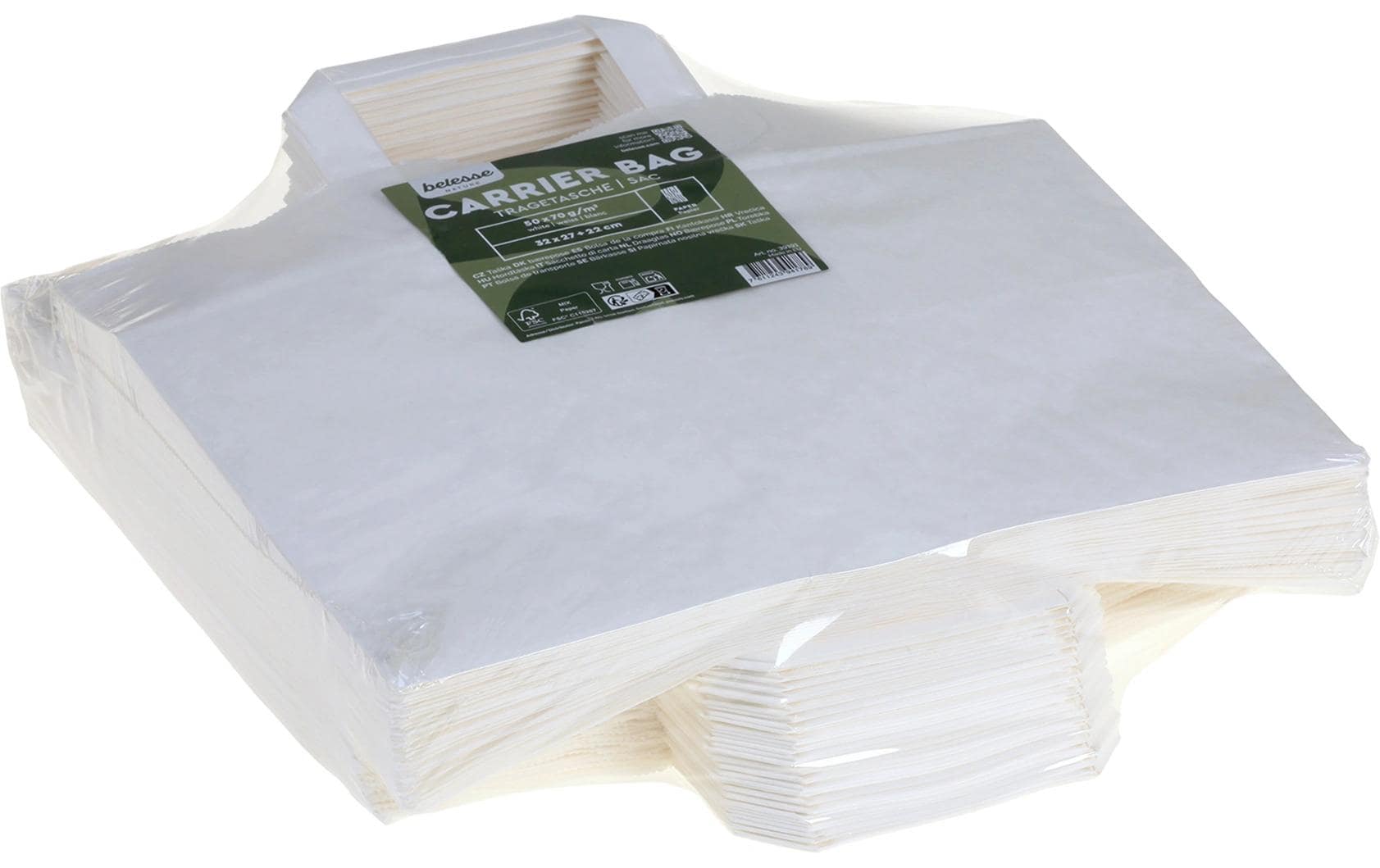 Belesse Papierbeutel – Nature, weiss, 27 × 22 × 32 cm, 50 Stück
