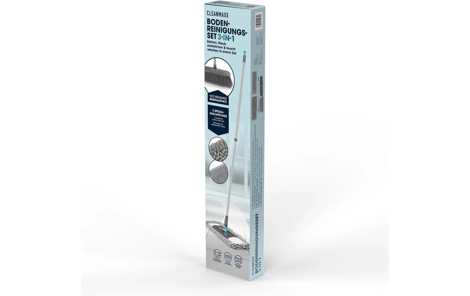Cleanmaxx Flachwischer – 3-teilig, mit Teleskopstiel, Metall, Grau/Blau