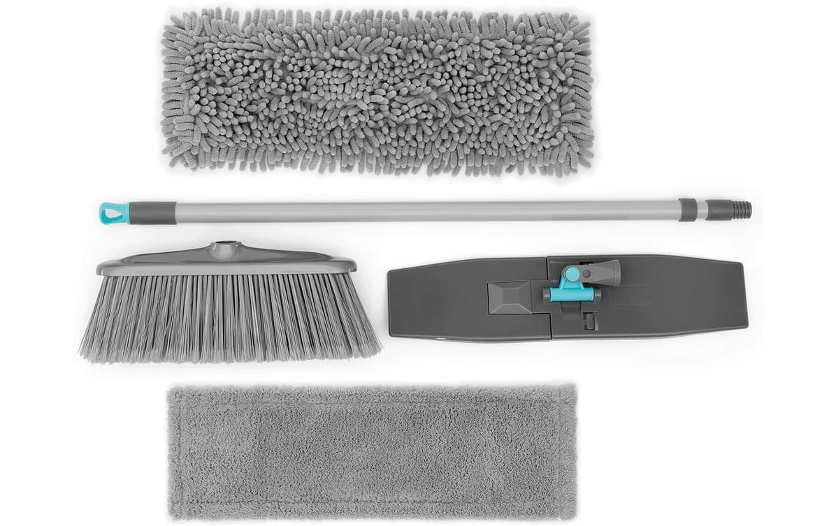 Cleanmaxx Flachwischer – 3-teilig, mit Teleskopstiel, Metall, Grau/Blau