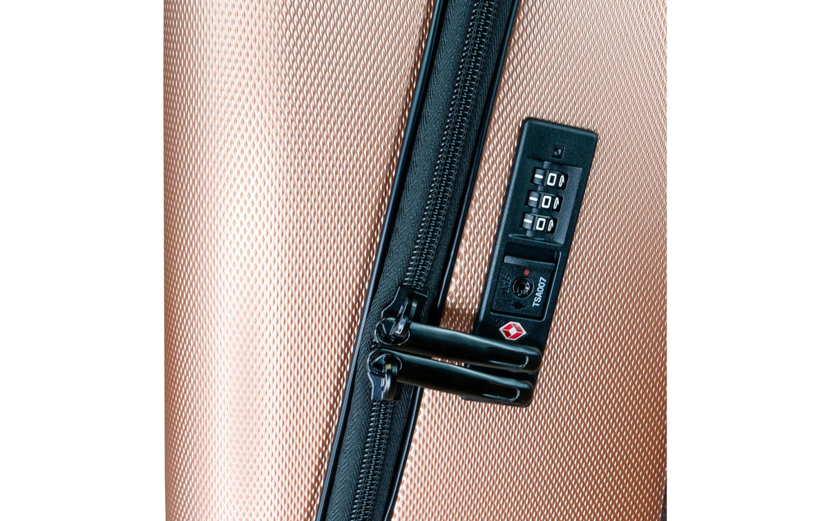 Casyro Hartschalen-Trolley, 80 l, 4 Rollen, TSA-Schloss, PC, Roségold, 42 × 70 × 28 cm