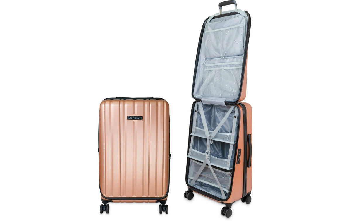 Casyro Hartschalen-Trolley, 80 l, 4 Rollen, TSA-Schloss, PC, Roségold, 42 × 70 × 28 cm
