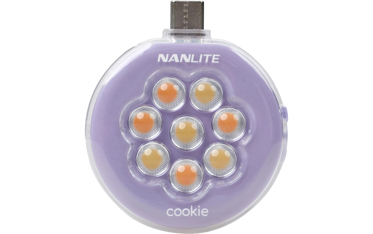 Nanlite Cookie Light Streaming-Licht – bicolor, dimmbar, 5600 K – für Smartphone-Adapter – Violett
