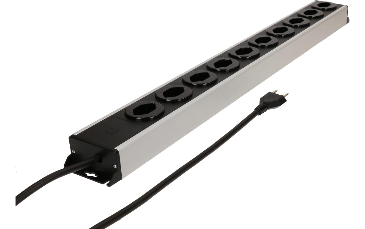 Max Hauri AG Max Hauri Power Line Steckdosenleiste, 10×T23, 1,5 m, H05VV-F 3G 1,5 mm²; Befestigungslaschen – Grau/Schwarz