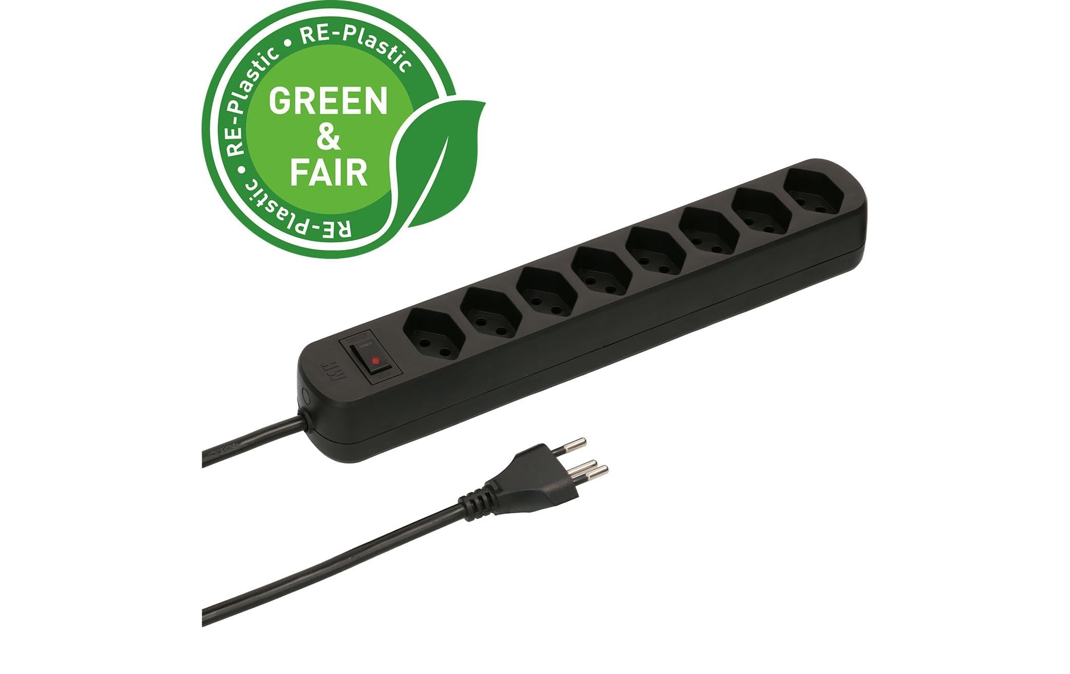 Max Hauri AG Max Hauri Basic-Line Steckdosenleiste, 8×T13, mit Schalter, 1,5 m, Eingang T12, Überstromschutz – Schwarz
