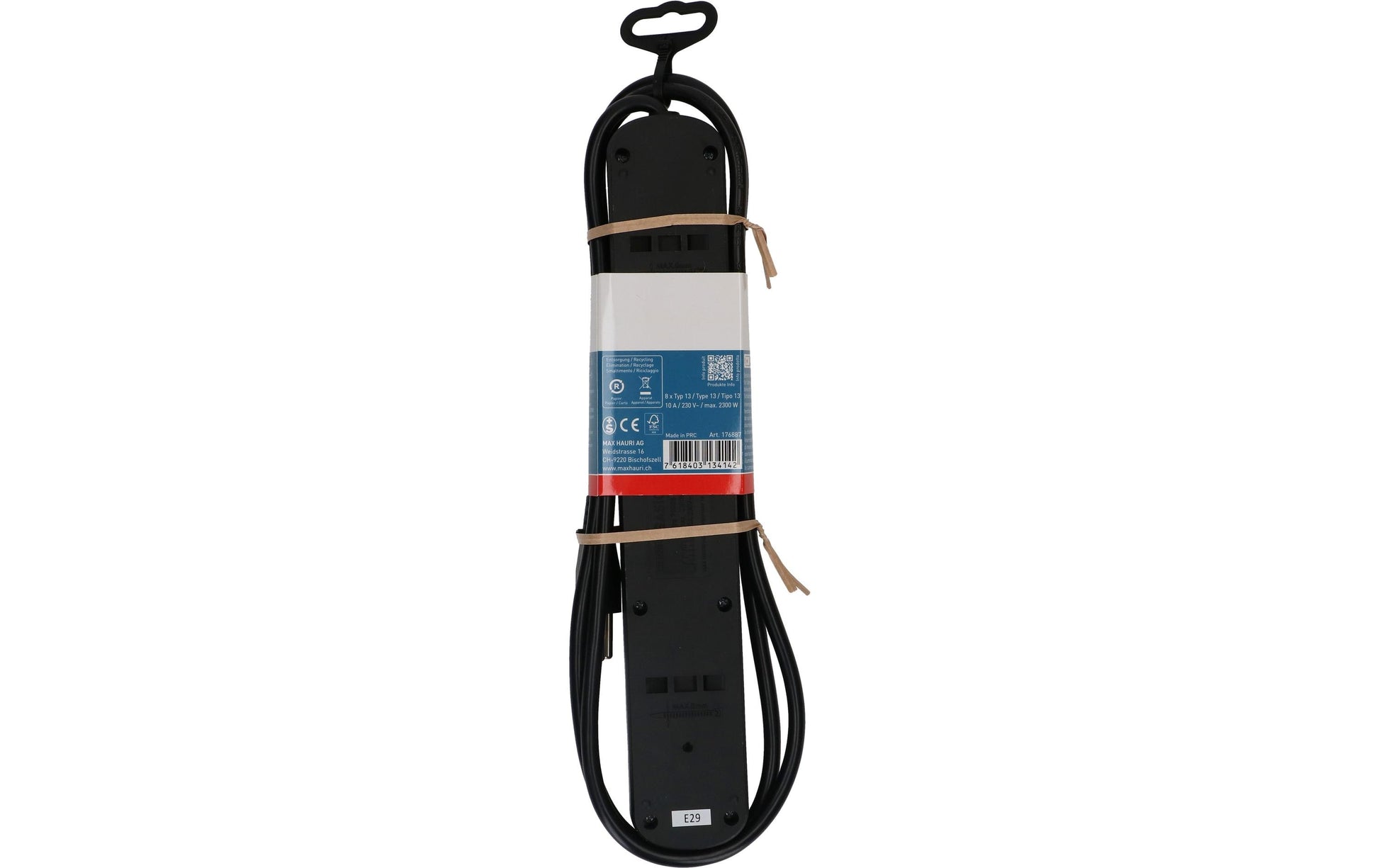 Max Hauri AG Max Hauri Basic-Line Steckdosenleiste, 8×T13, mit Schalter, 1,5 m, Eingang T12, Überstromschutz – Schwarz