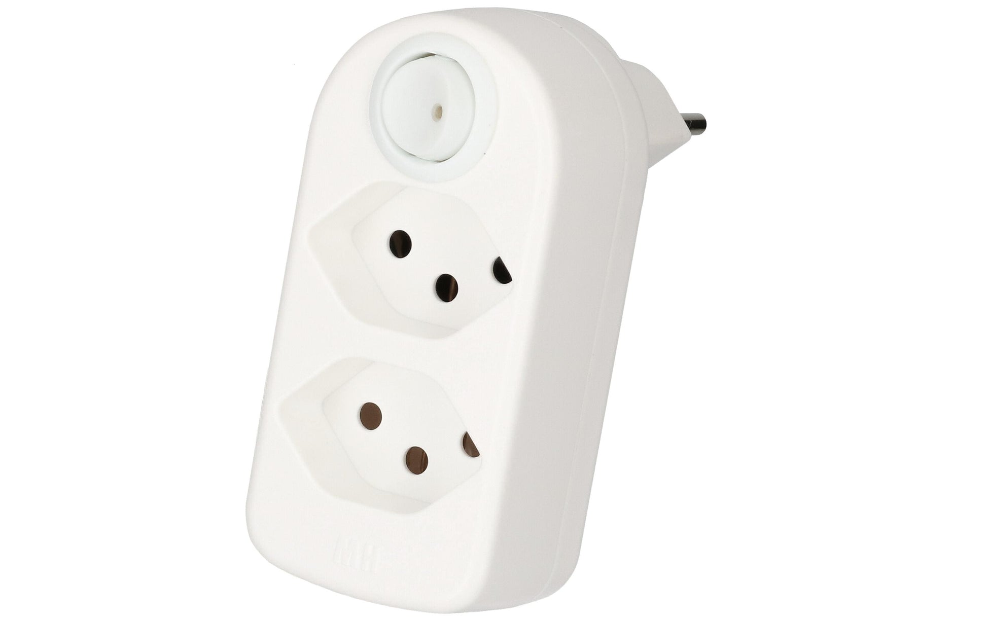 Max Hauri AG Max Hauri ADAPT Abzweigstecker – T12 zu 2× T13, beleuchteter Schalter drehbar 320° – Weiss