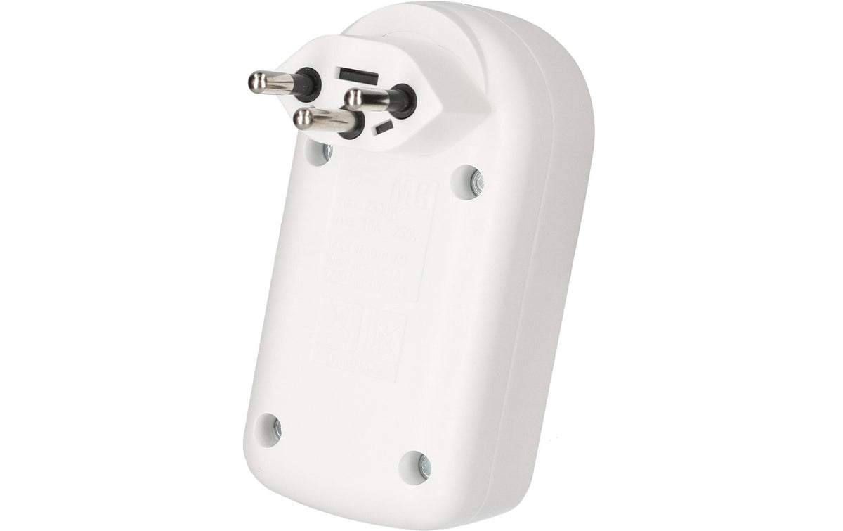 Max Hauri AG Max Hauri ADAPT Abzweigstecker – T12 zu 2× T13, beleuchteter Schalter drehbar 320° – Weiss
