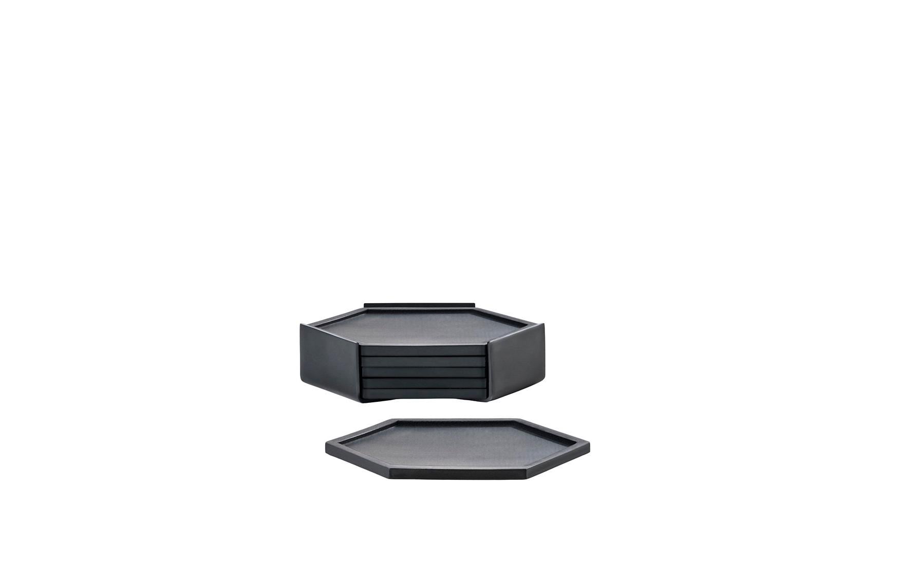 Zone Denmark Glasuntersetzer Bold – 6er Set, Ø 10 cm, H 3,2 cm, Metall/Silikon, Schwarz, für Glas