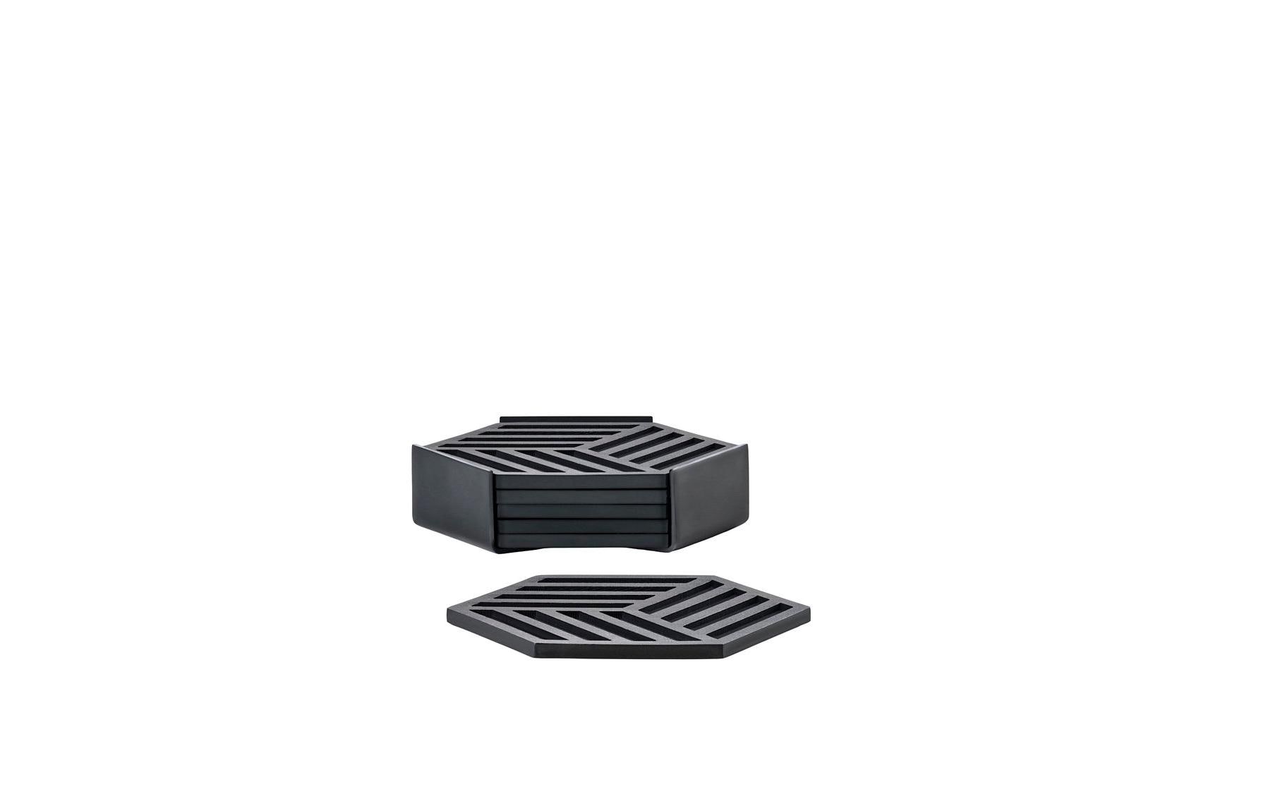 Zone Denmark Glasuntersetzer – 6er Set, 16,0 × 0,9 × 14,0 cm, Metall/Silikon, Schwarz