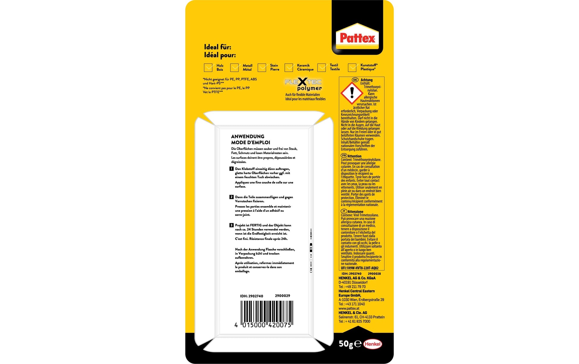 Pattex Alleskleber permanent, stark – 50 ml, für Aluminium, Beton, Glas …