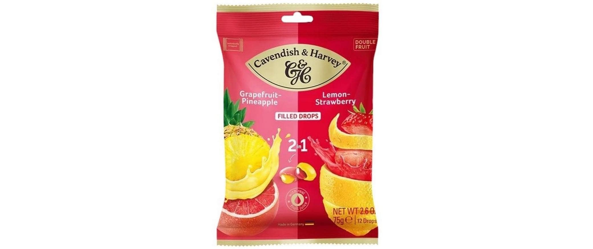 Cavendish & harvey Lutschbonbons – 2in1 Grapefruit-Ananas & Zitrone-Erdbeere – 75 g