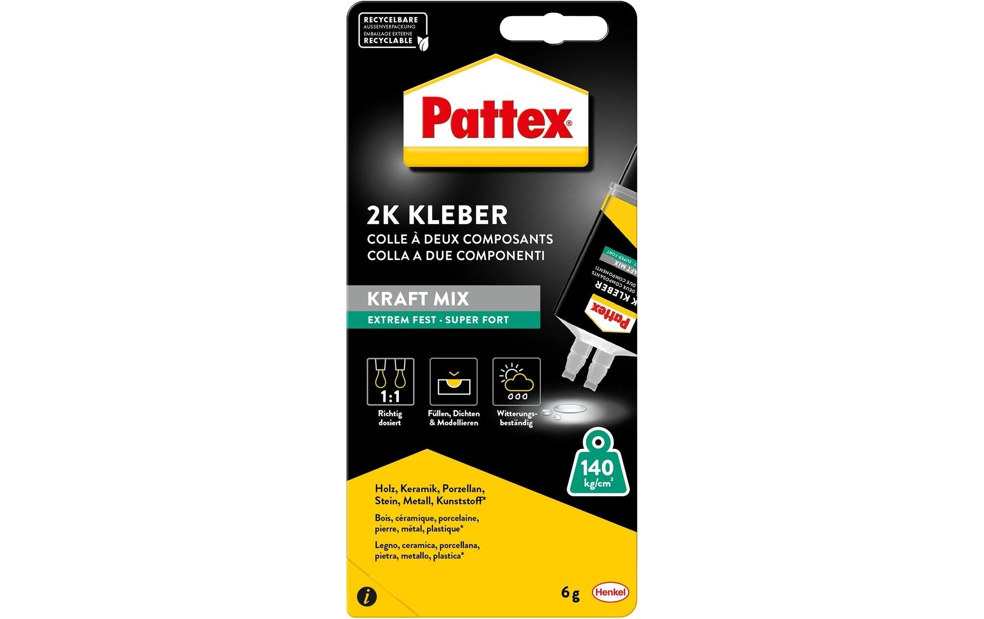 Pattex 2K Epoxidharzkleber Repair KraftMix Extrem Fest Spritze – Transparent – 6 ml – für Metall, Holz, Glas