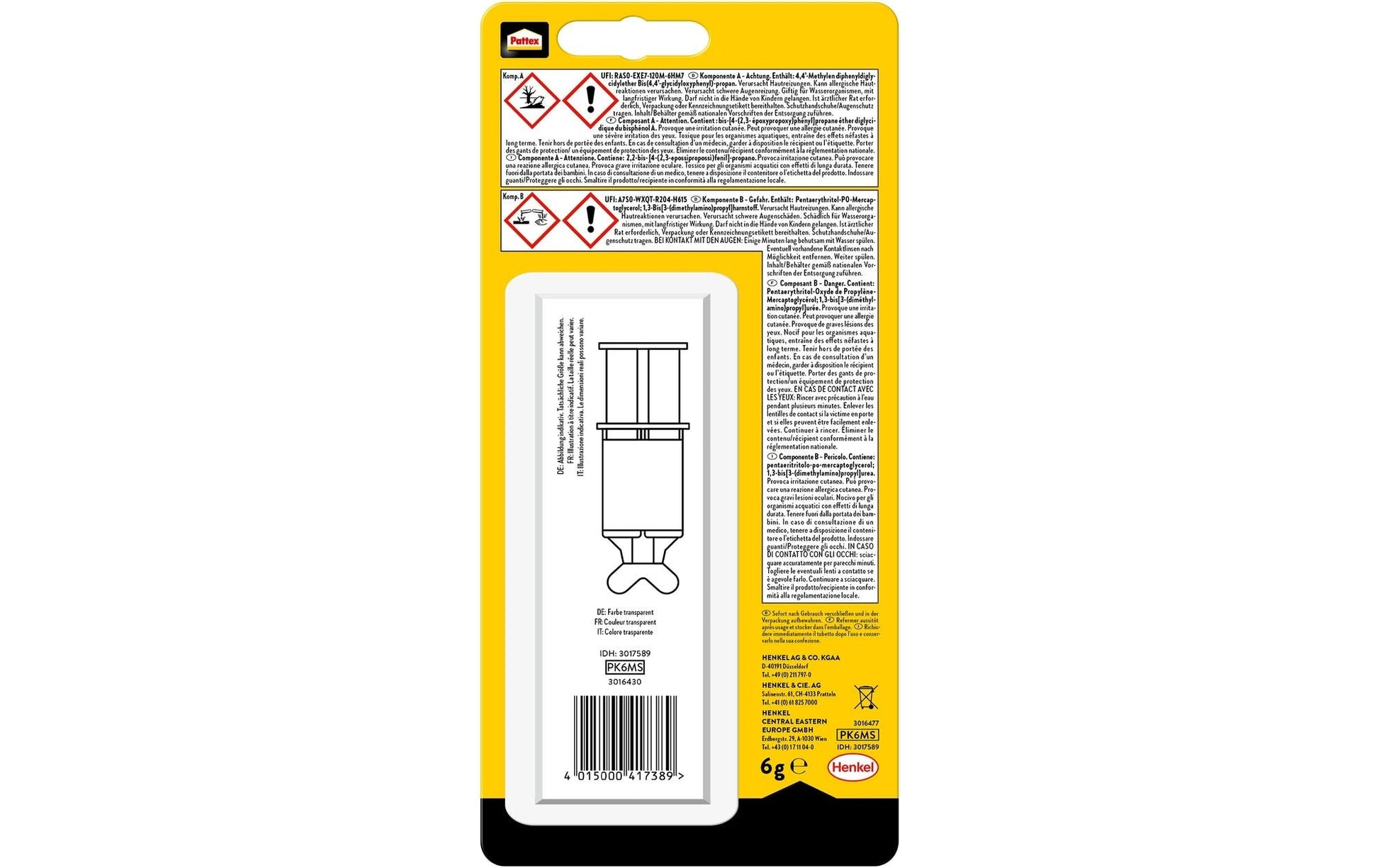Pattex 2K Epoxidharzkleber Repair KraftMix Extrem Fest Spritze – Transparent – 6 ml – für Metall, Holz, Glas